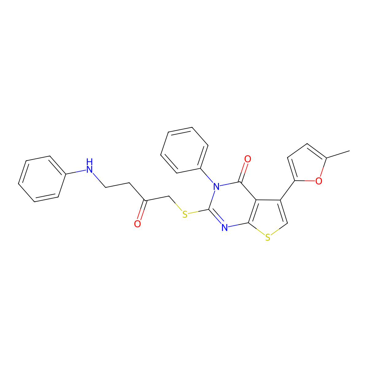 2-(4-Anilino-2-oxobutyl)sulfanyl-5-(5-methylfuran-2-yl)-3-phenylthieno[2,3-d]pyrimidin-4-one molecular structure, CAS 719280-84-9