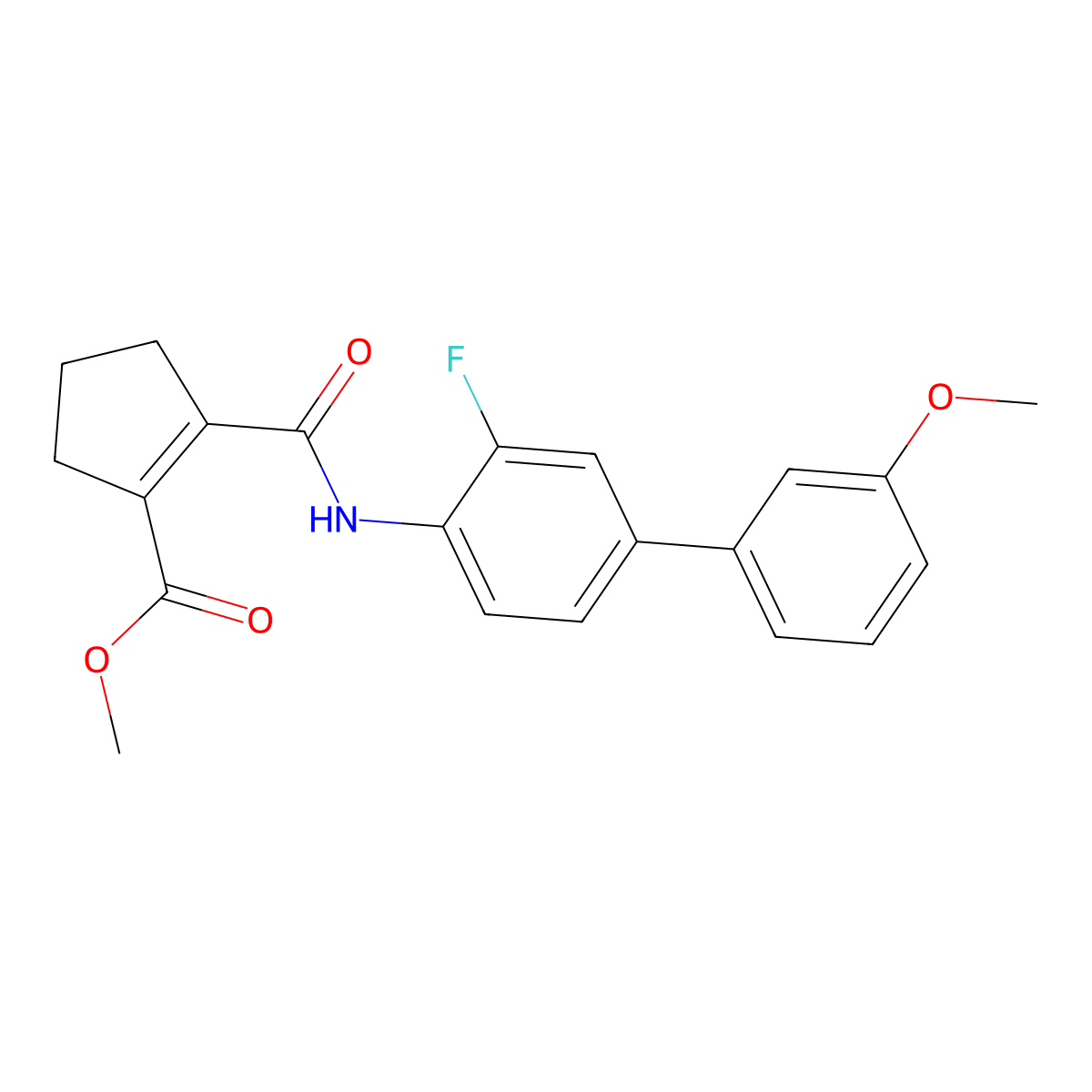 Methyl 2-((3-fluoro-3'-methoxy-[1,1'-biphenyl]-4-yl)carbamoyl)cyclopent-1-ene-1-carboxylate molecular structure, CAS 719301-50-5