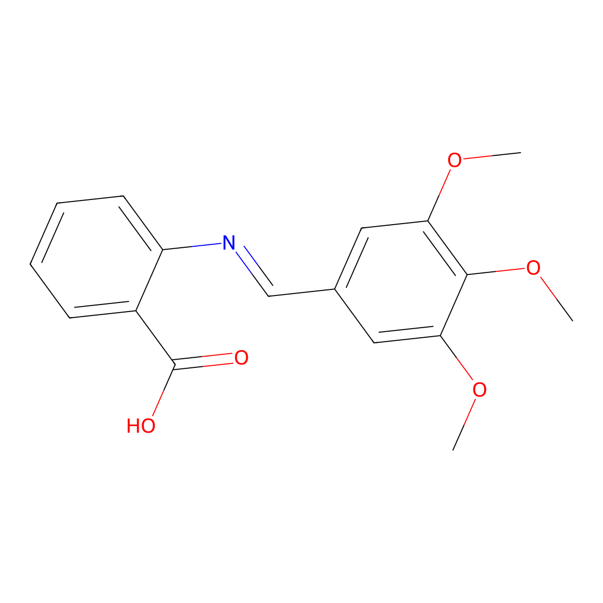 2-(((3,4,5-Trimethoxyphenyl)methylene)amino)benzoic acid molecular structure, CAS 71936-97-5