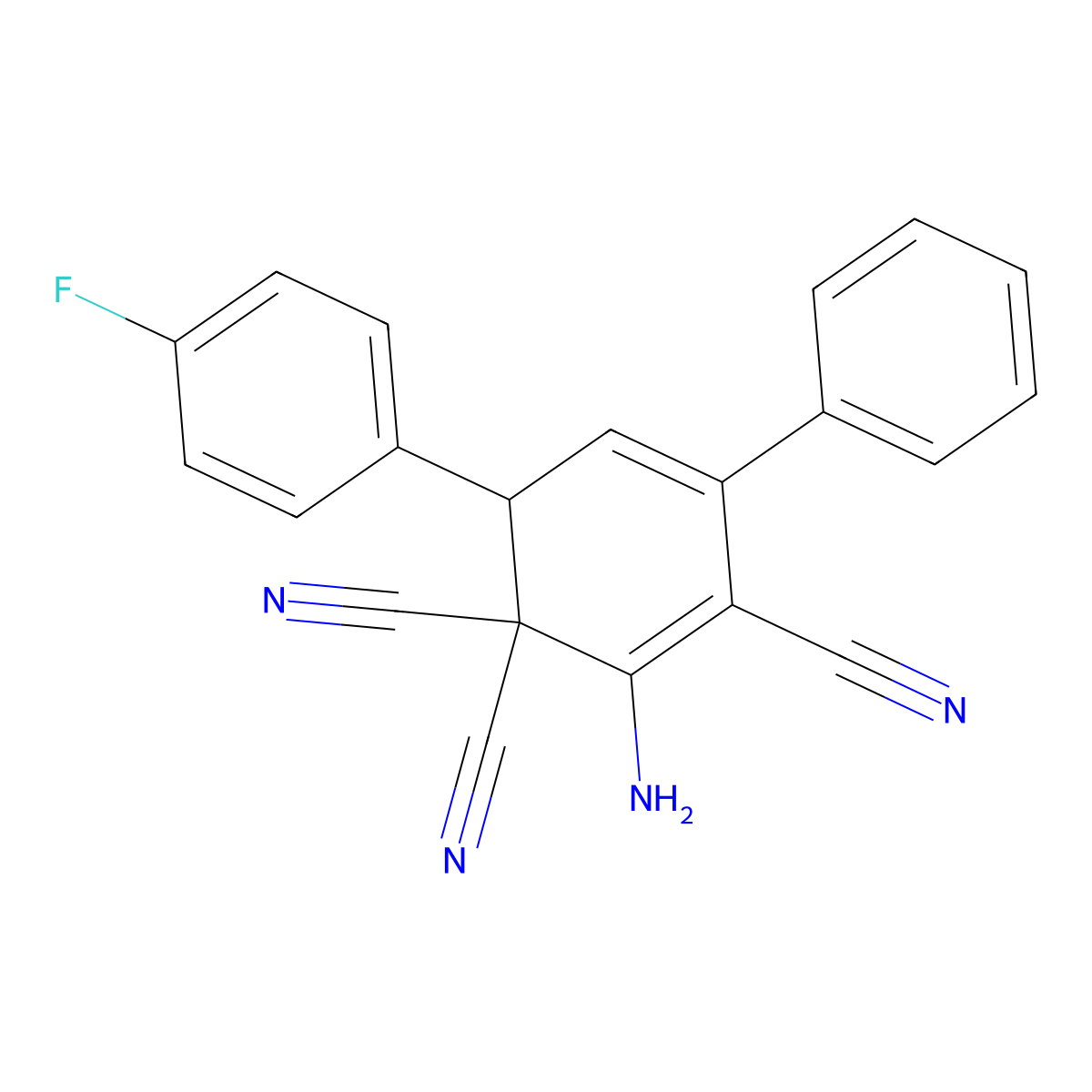 2-Amino-6-(4-fluorophenyl)-4-phenylcyclohexa-2,4-diene-1,1,3-tricarbonitrile molecular structure, CAS 71945-85-2