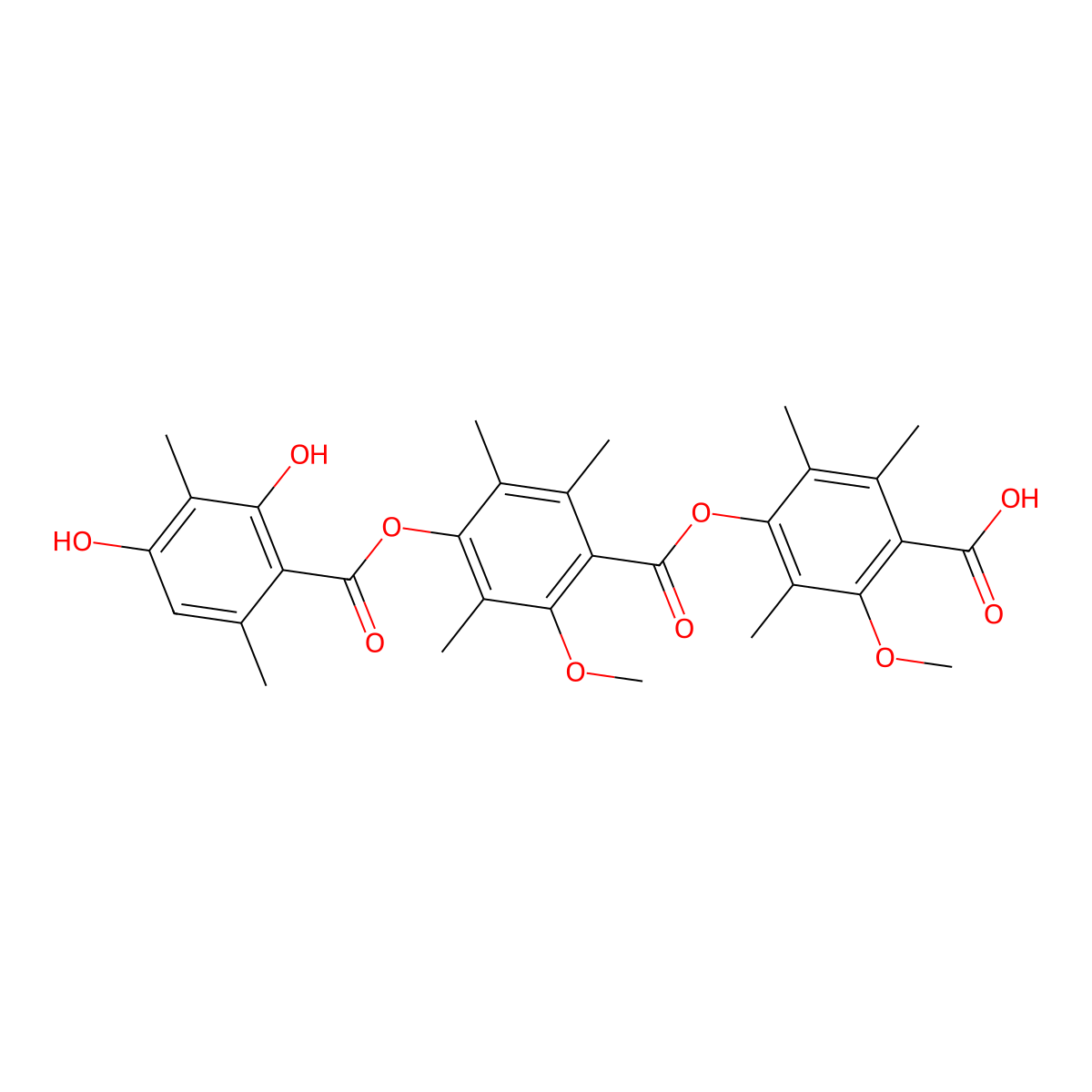 4-Carboxy-3-methoxy-2,5,6-trimethylphenyl 4-((2,4-dihydroxy-3,6-dimethylbenzoyl)oxy)-2-methoxy-3,5,6-trimethylbenzoate molecular structure, CAS 71950-67-9