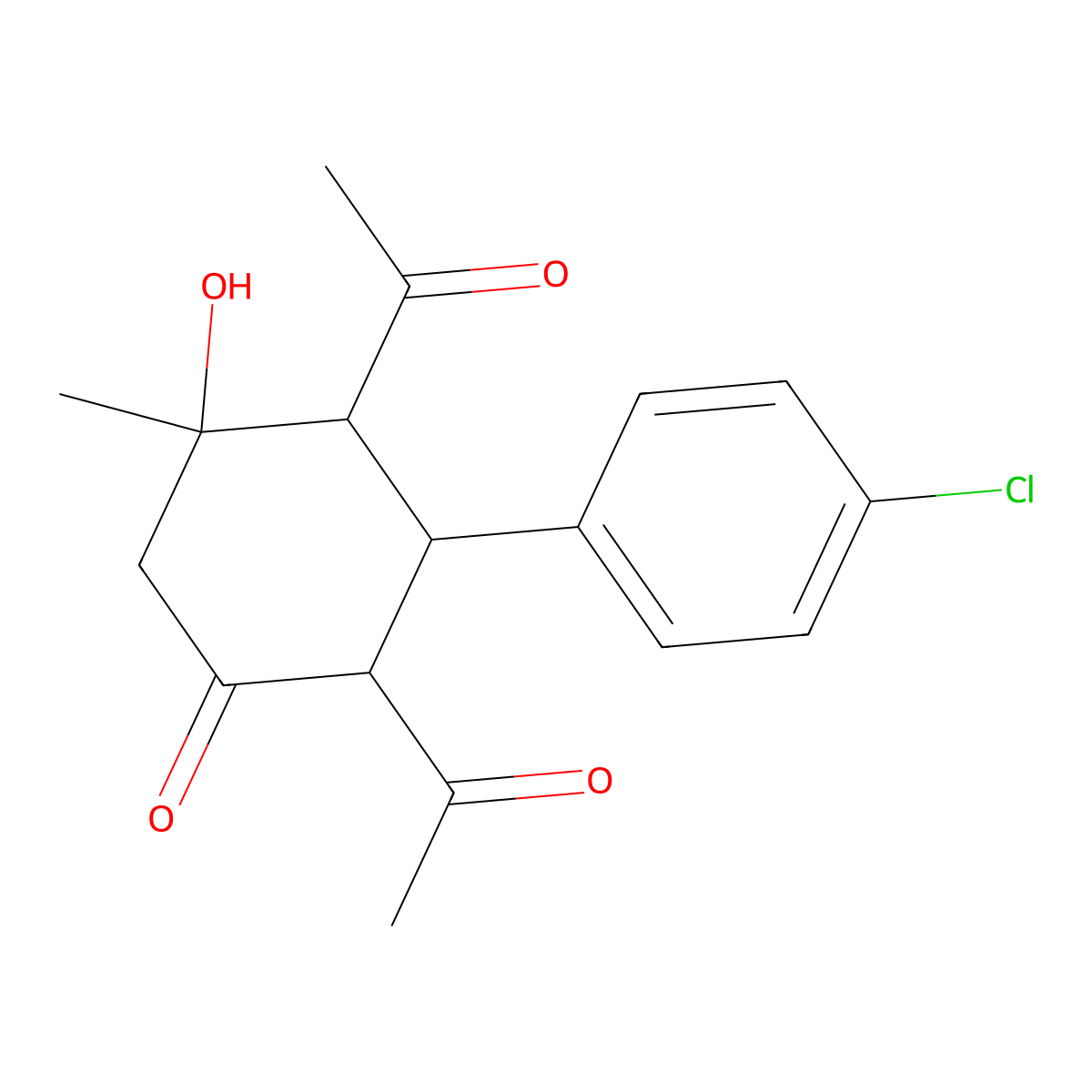 2,4-Diacetyl-3-(4-chlorophenyl)-5-hydroxy-5-methylcyclohexanone molecular structure, CAS 71954-37-5