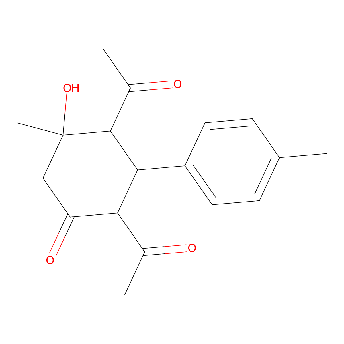 2,4-Diacetyl-5-hydroxy-5-methyl-3-(4-methylphenyl)cyclohexan-1-one molecular structure, CAS 71954-38-6