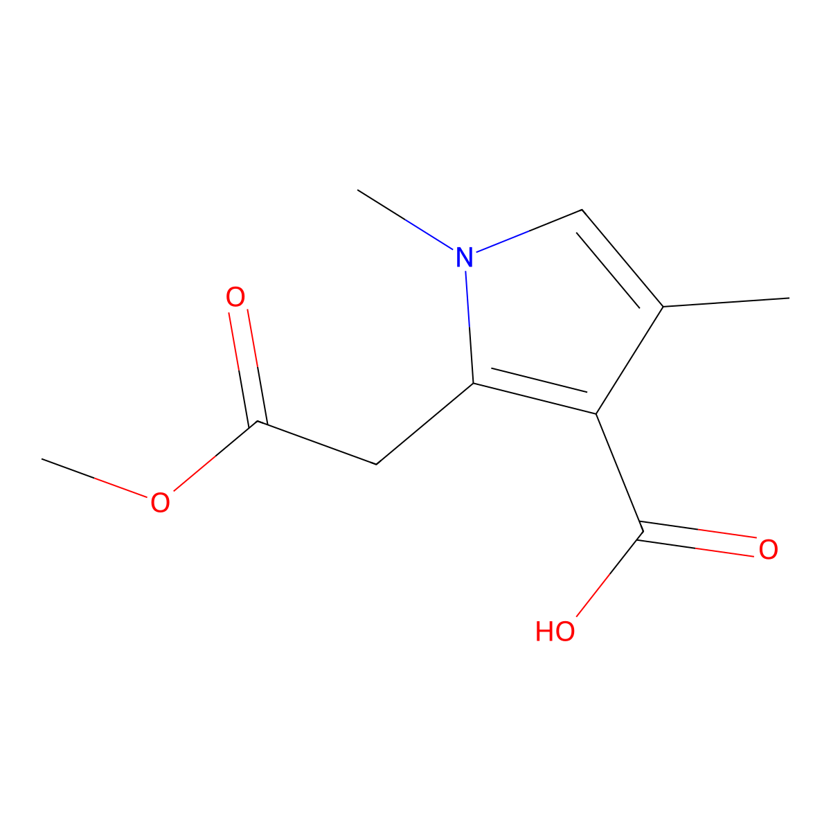 Methyl 3-carboxy-1,4-dimethyl-1H-pyrrole-2-acetate molecular structure, CAS 71959-95-0