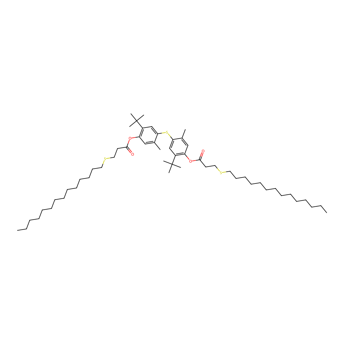 Propanoic acid, 3-(tetradecylthio)-, 1,1'-[thiobis[2-(1,1-dimethylethyl)-5-methyl-4,1-phenylene]] ester molecular structure, CAS 71982-66-6