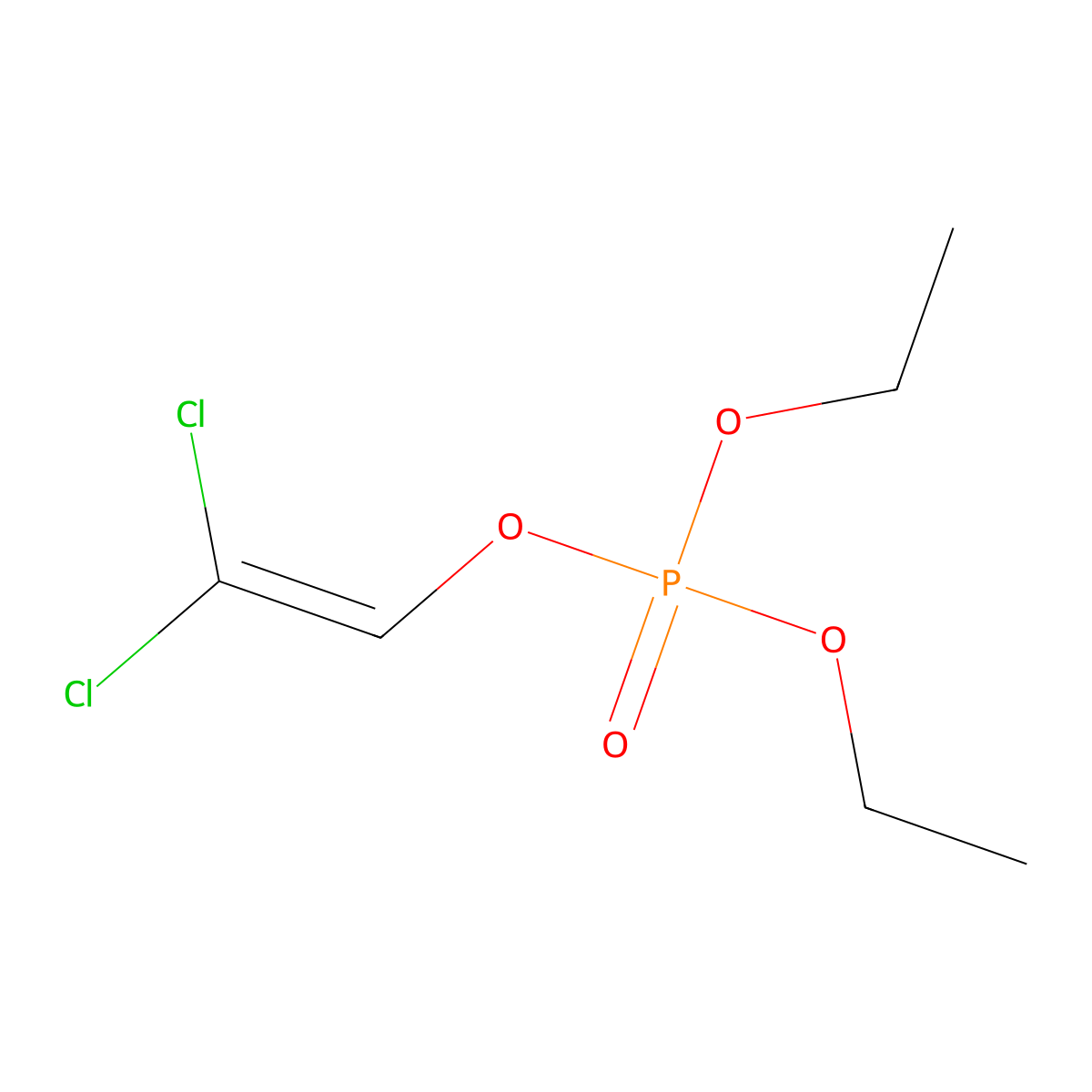 2,2-Dichlorovinyl diethyl phosphate molecular structure, CAS 72-00-4