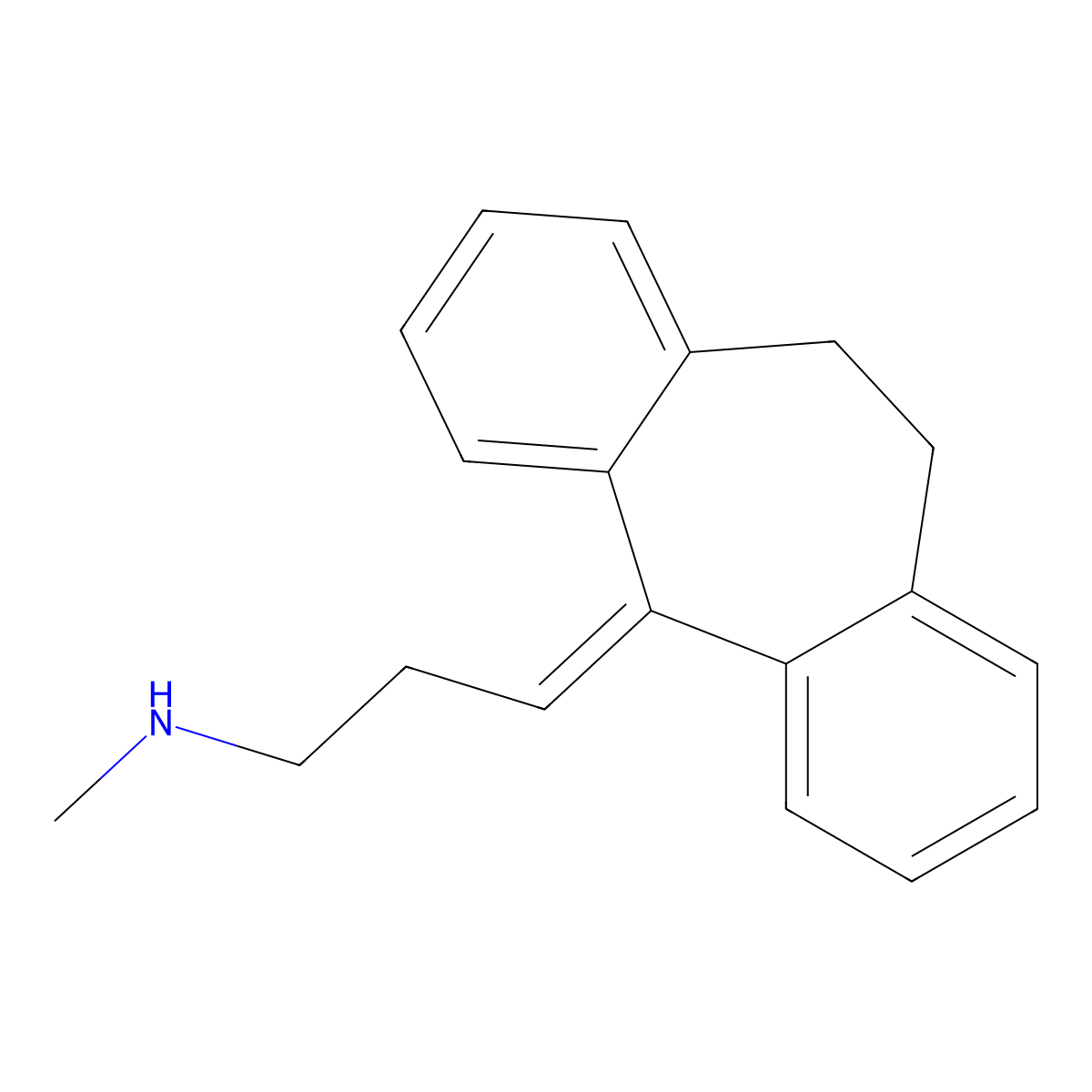 Nortriptyline molecular structure, CAS 72-69-5