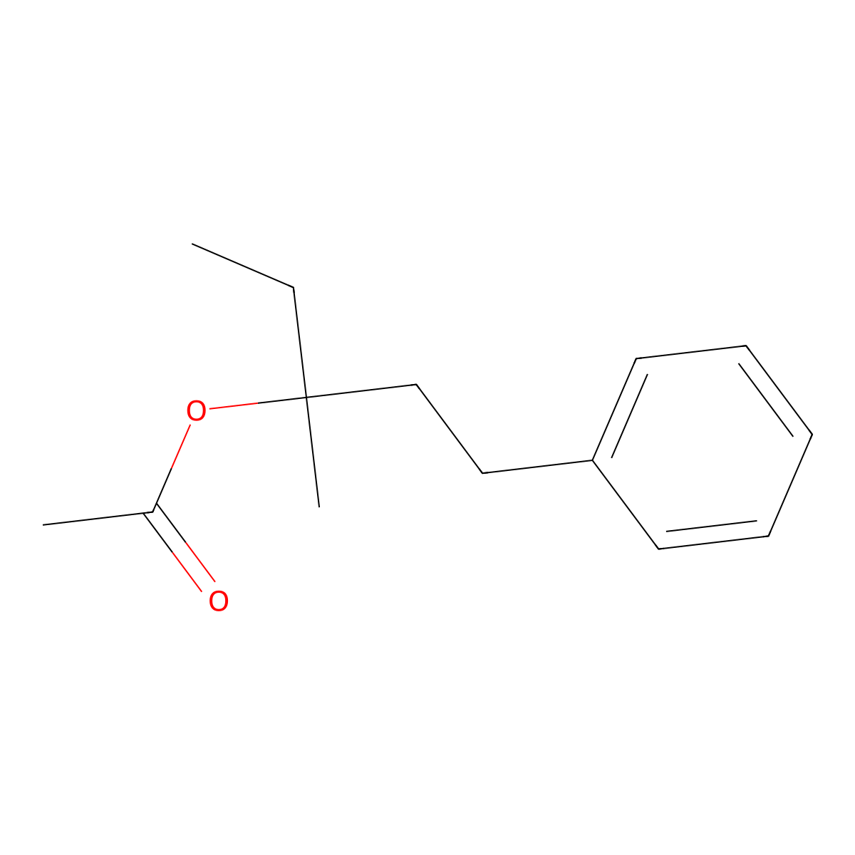 1-Ethyl-1-methyl-3-phenylpropyl acetate molecular structure, CAS 72007-81-9