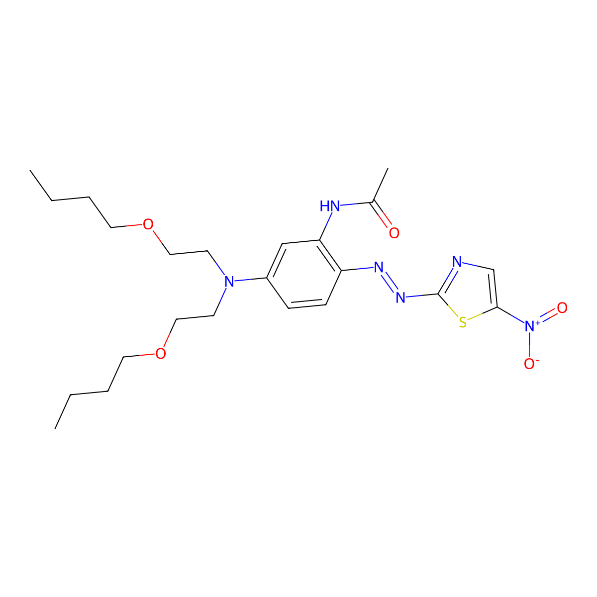 Acetamide, N-(5-(bis(2-butoxyethyl)amino)-2-(2-(5-nitro-2-thiazolyl)diazenyl)phenyl)- molecular structure, CAS 72010-87-8