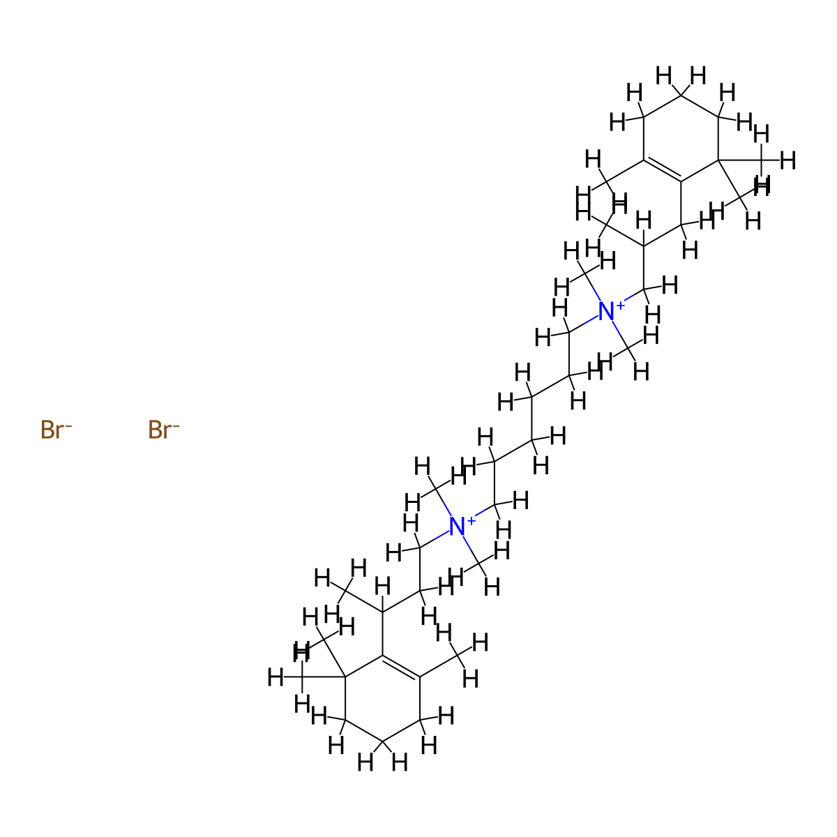 Ammonium, hexamethylenebis(1-methyl-3-(2,6,6-trimethyl-1-cyclohexen-1-yl)propyl)bis(dimethyl-, dibromide, hydrate molecular structure, CAS 72017-47-1
