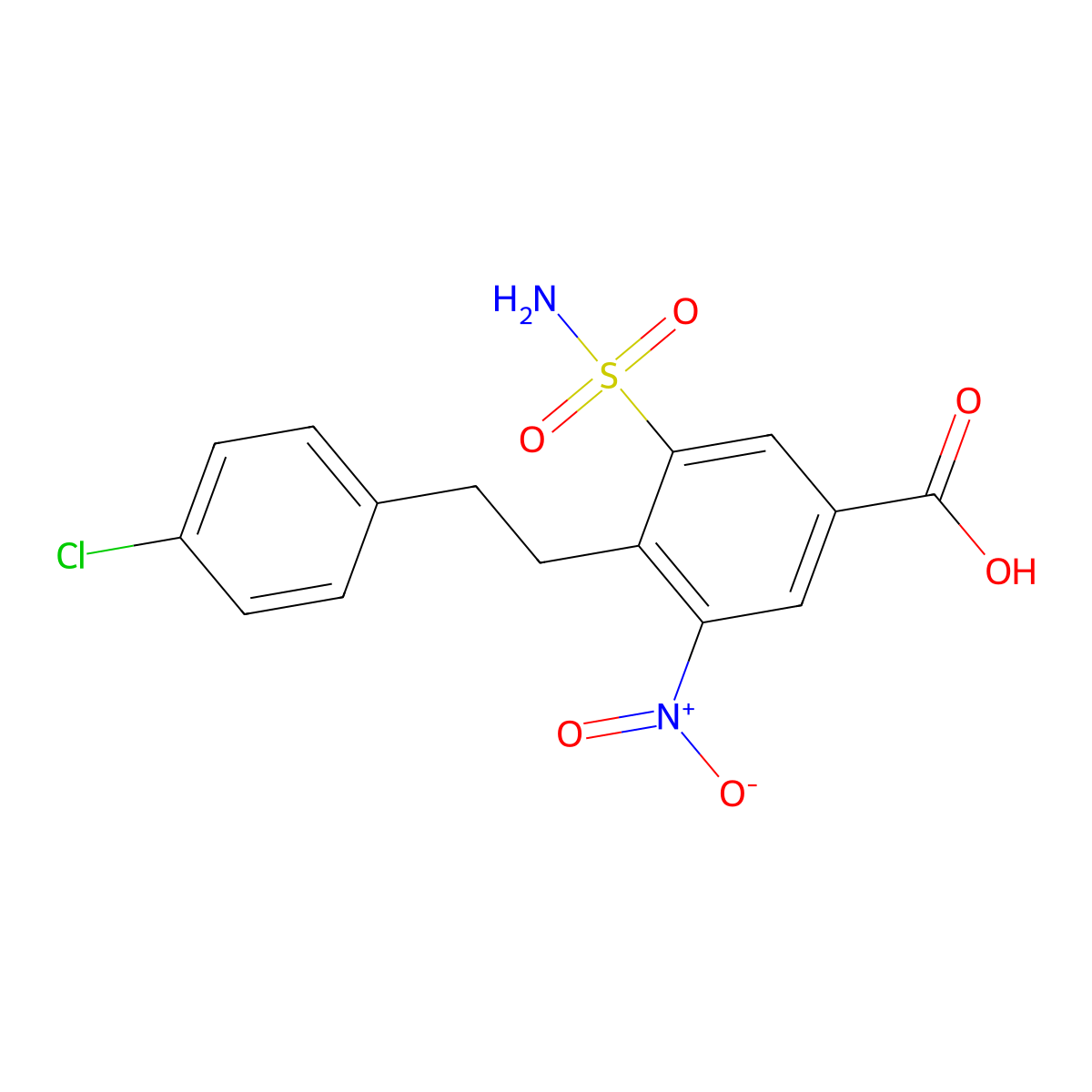 Benzoic acid, 3-(aminosulfonyl)-4-(2-(4-chlorophenyl)ethyl)-5-nitro- molecular structure, CAS 72020-11-2