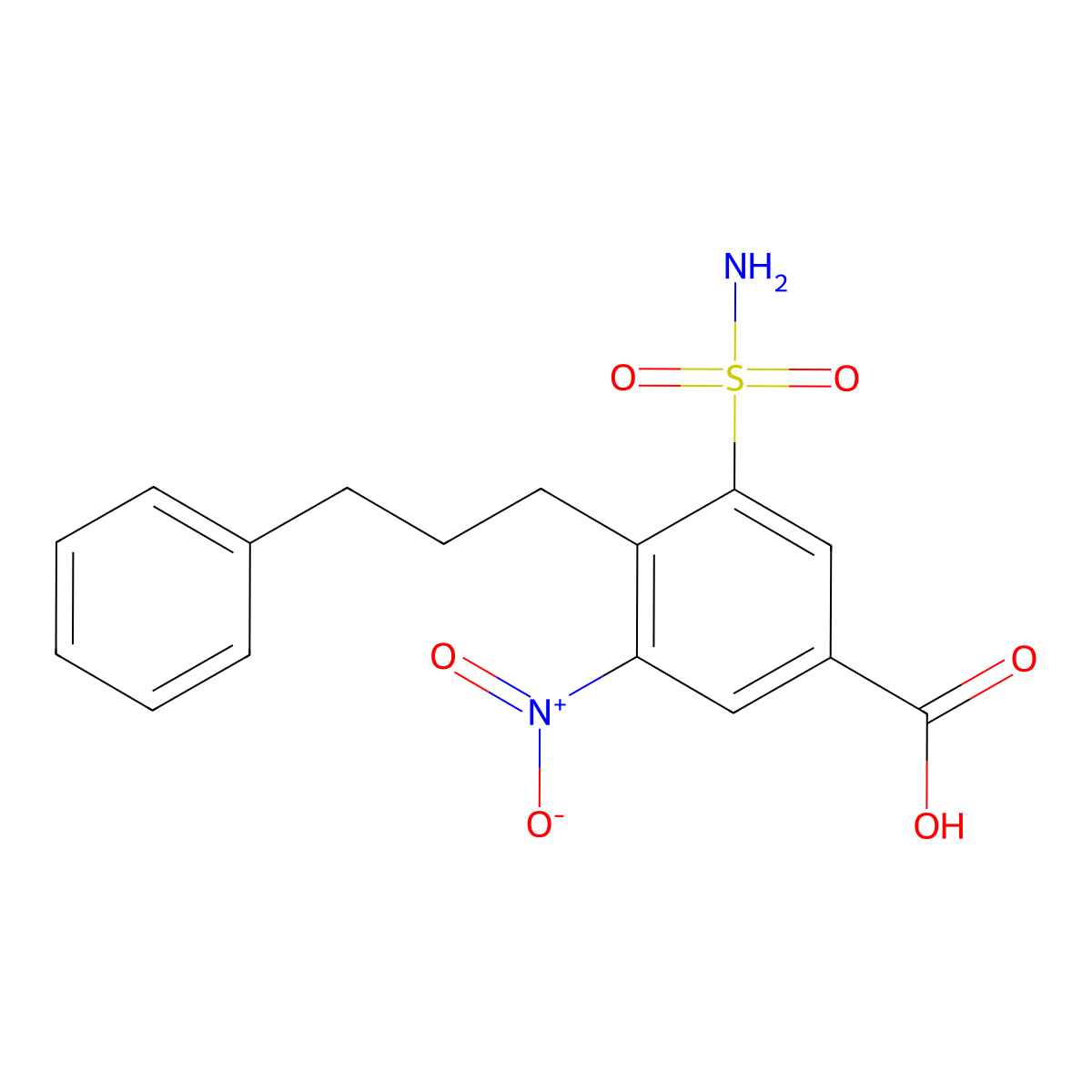 Benzoic acid, 3-(aminosulfonyl)-5-nitro-4-(3-phenylpropyl)- molecular structure, CAS 72020-12-3