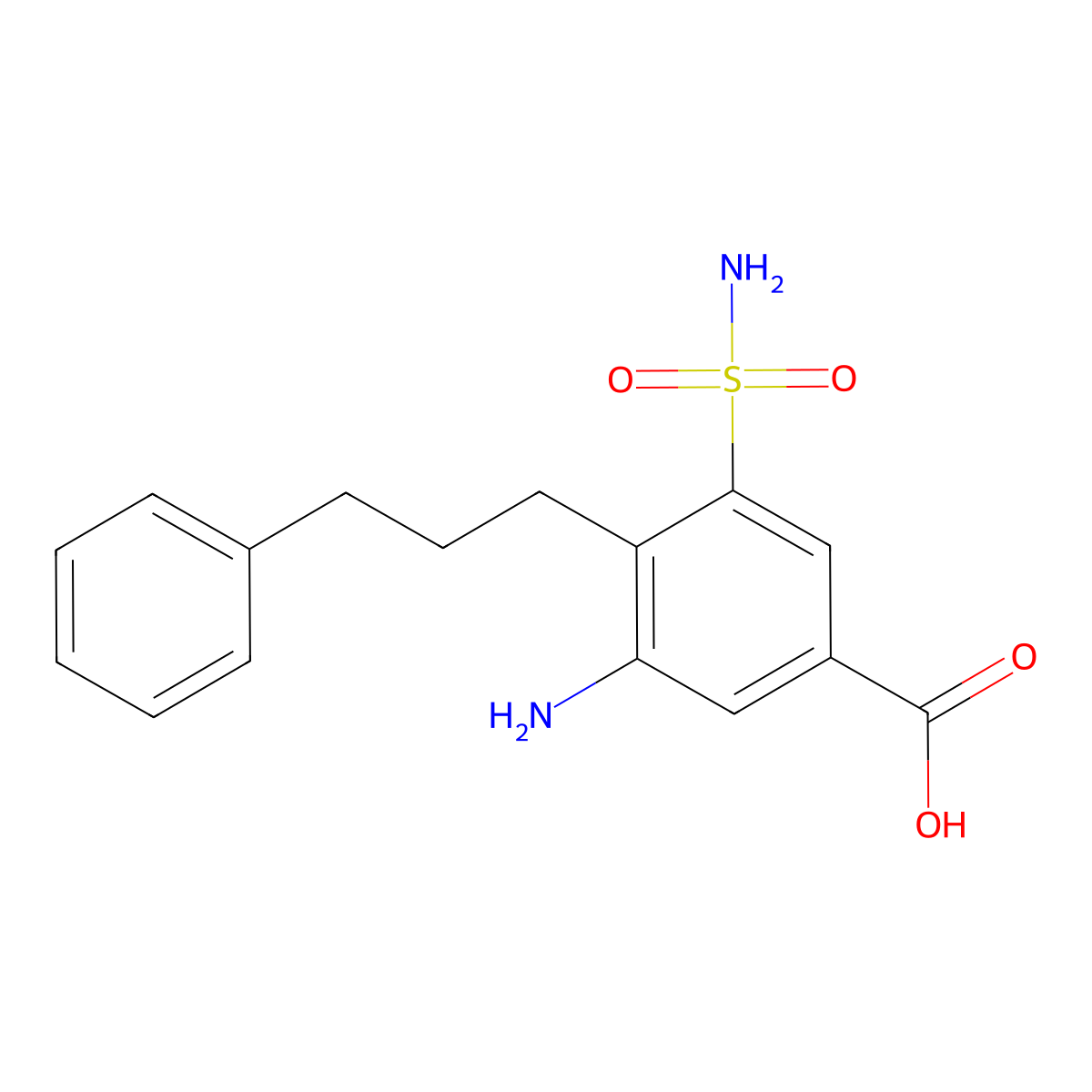 Benzoic acid, 3-amino-5-(aminosulfonyl)-4-(3-phenylpropyl)- molecular structure, CAS 72020-17-8