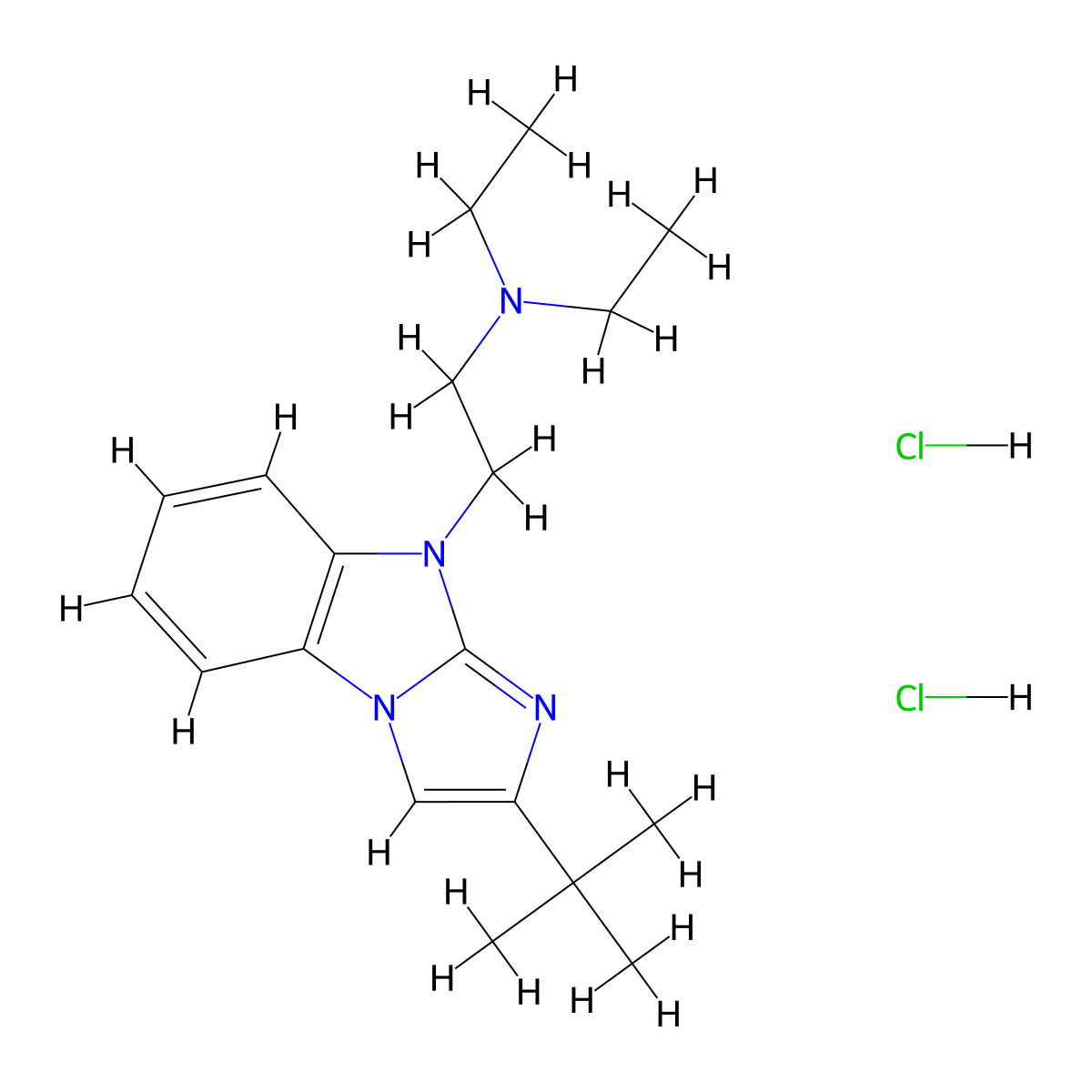 9H-Imidazo(1,2-a)benzimidazole, 2-tert-butyl-9-(2-(diethylamino)ethyl)-, dihydrochloride molecular structure, CAS 72025-08-2