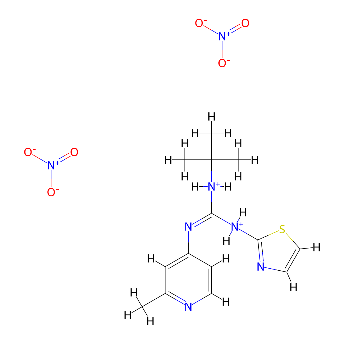 Guanidine, 1-tert-butyl-2-(2-methyl-4-pyridyl)-3-(2-thiazolyl)-, dinitrate molecular structure, CAS 72041-85-1