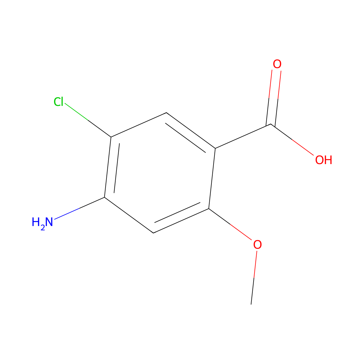 4-Amino-5-chloro-2-methoxybenzoic acid molecular structure, CAS 7206-70-4