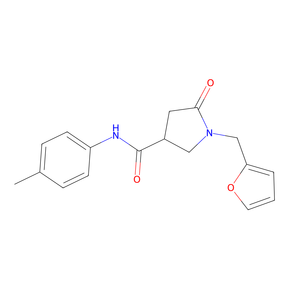 1-(furan-2-ylmethyl)-N-(4-methylphenyl)-5-oxopyrrolidine-3-carboxamide molecular structure, CAS 720664-02-8