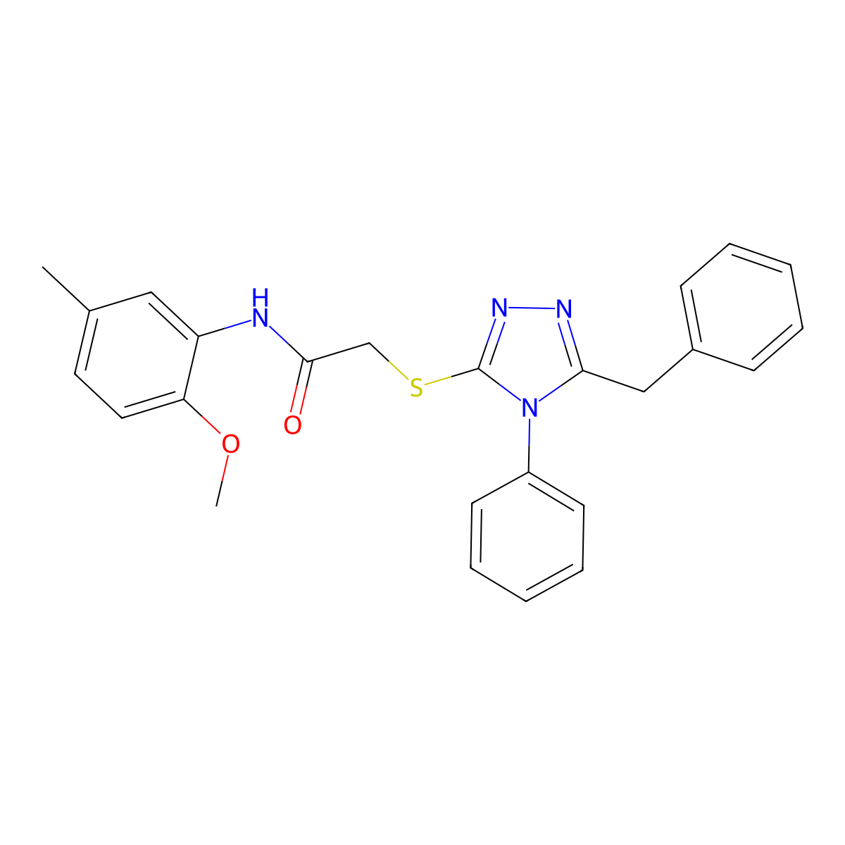 2-[(5-benzyl-4-phenyl-4H-1,2,4-triazol-3-yl)sulfanyl]-N-(2-methoxy-5-methylphenyl)acetamide molecular structure, CAS 720667-78-7