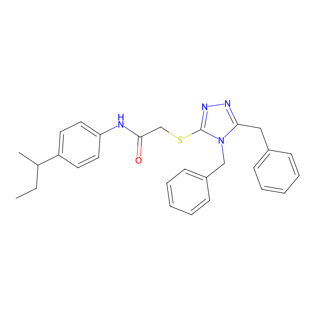 N-(4-butan-2-ylphenyl)-2-[(4,5-dibenzyl-1,2,4-triazol-3-yl)sulfanyl]acetamide molecular structure, CAS 720667-81-2
