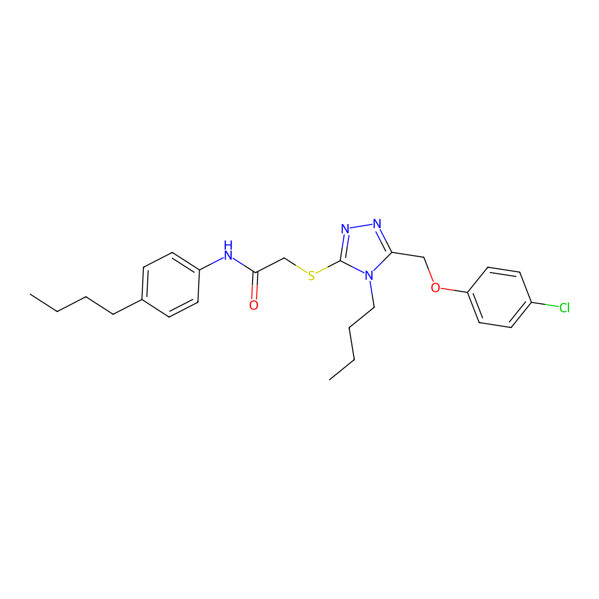 2-({4-butyl-5-[(4-chlorophenoxy)methyl]-4H-1,2,4-triazol-3-yl}sulfanyl)-N-(4-butylphenyl)acetamide molecular structure, CAS 720667-82-3