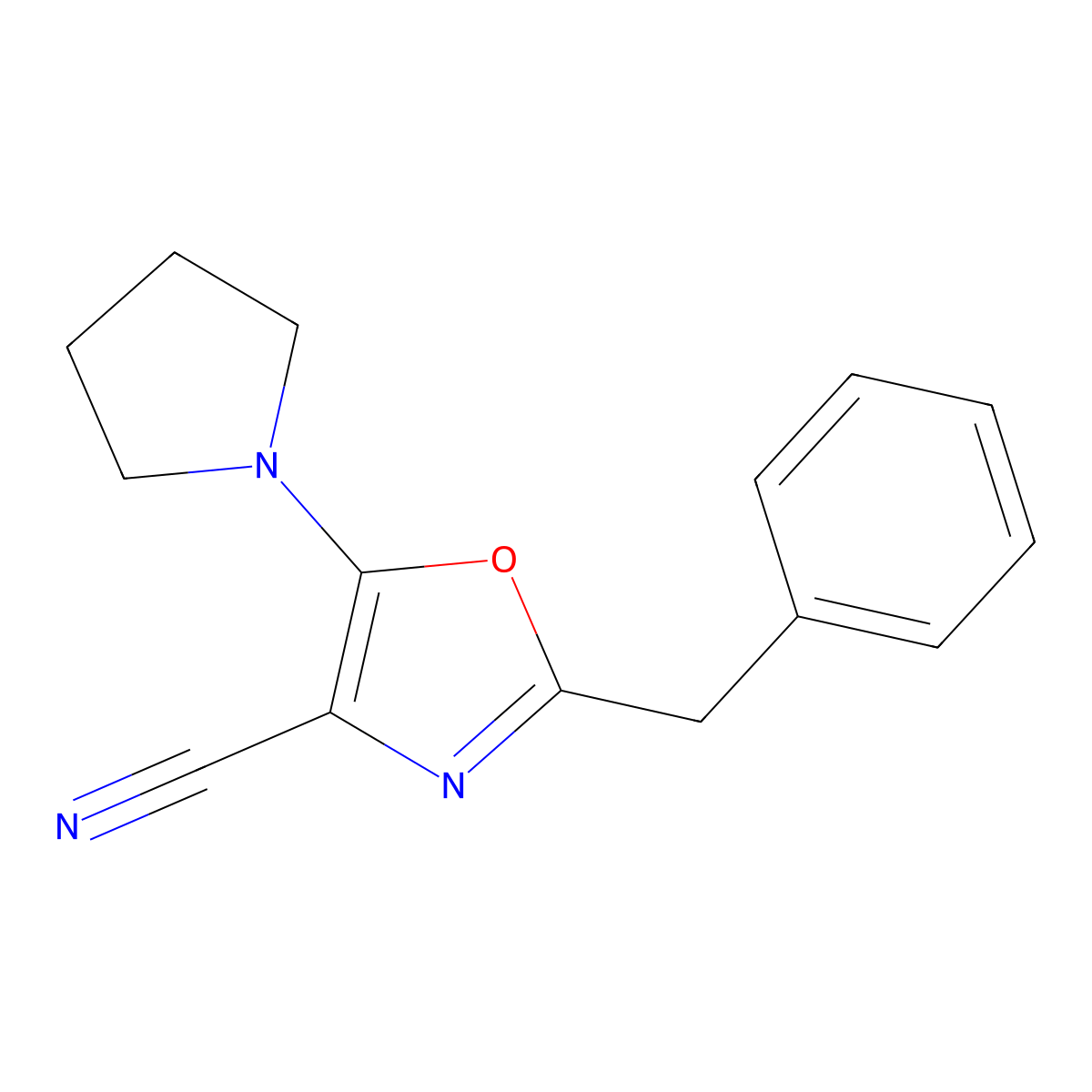 2-Benzyl-5-pyrrolidin-1-yl-1,3-oxazole-4-carbonitrile molecular structure, CAS 720670-19-9