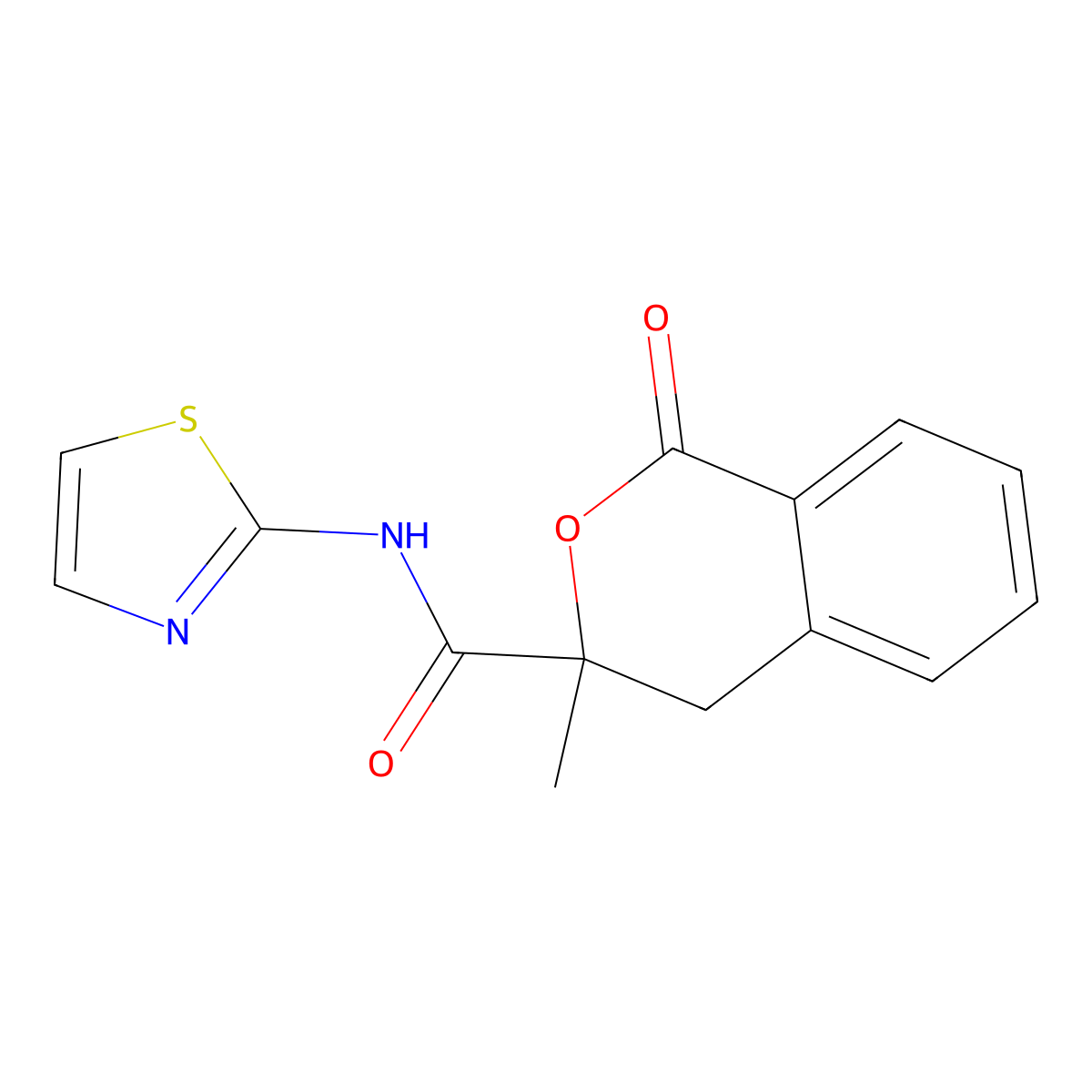 3-methyl-1-oxo-N-(1,3-thiazol-2-yl)-4H-isochromene-3-carboxamide molecular structure, CAS 720671-49-8