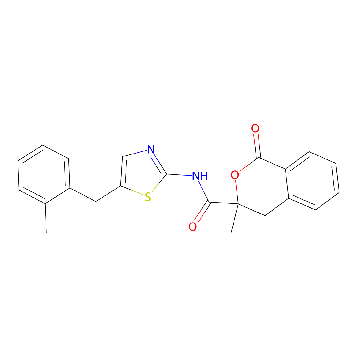 3-methyl-N-[5-(2-methylbenzyl)-1,3-thiazol-2-yl]-1-oxo-3,4-dihydro-1H-isochromene-3-carboxamide molecular structure, CAS 720671-53-4