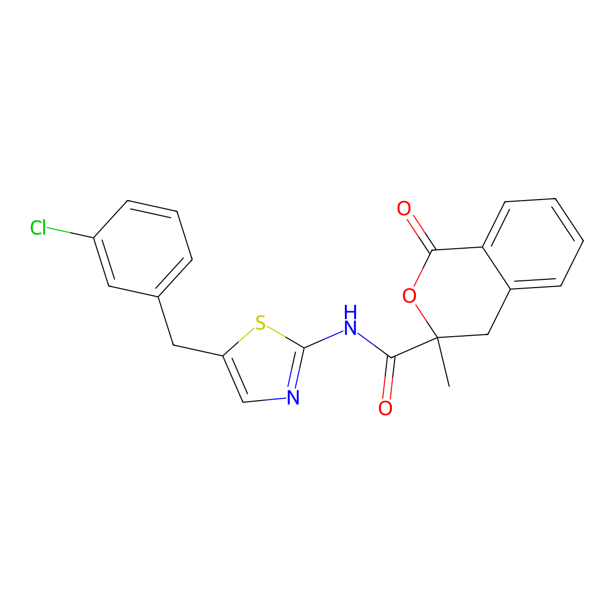 N-[5-[(3-chlorophenyl)methyl]-1,3-thiazol-2-yl]-3-methyl-1-oxo-4H-isochromene-3-carboxamide molecular structure, CAS 720671-57-8