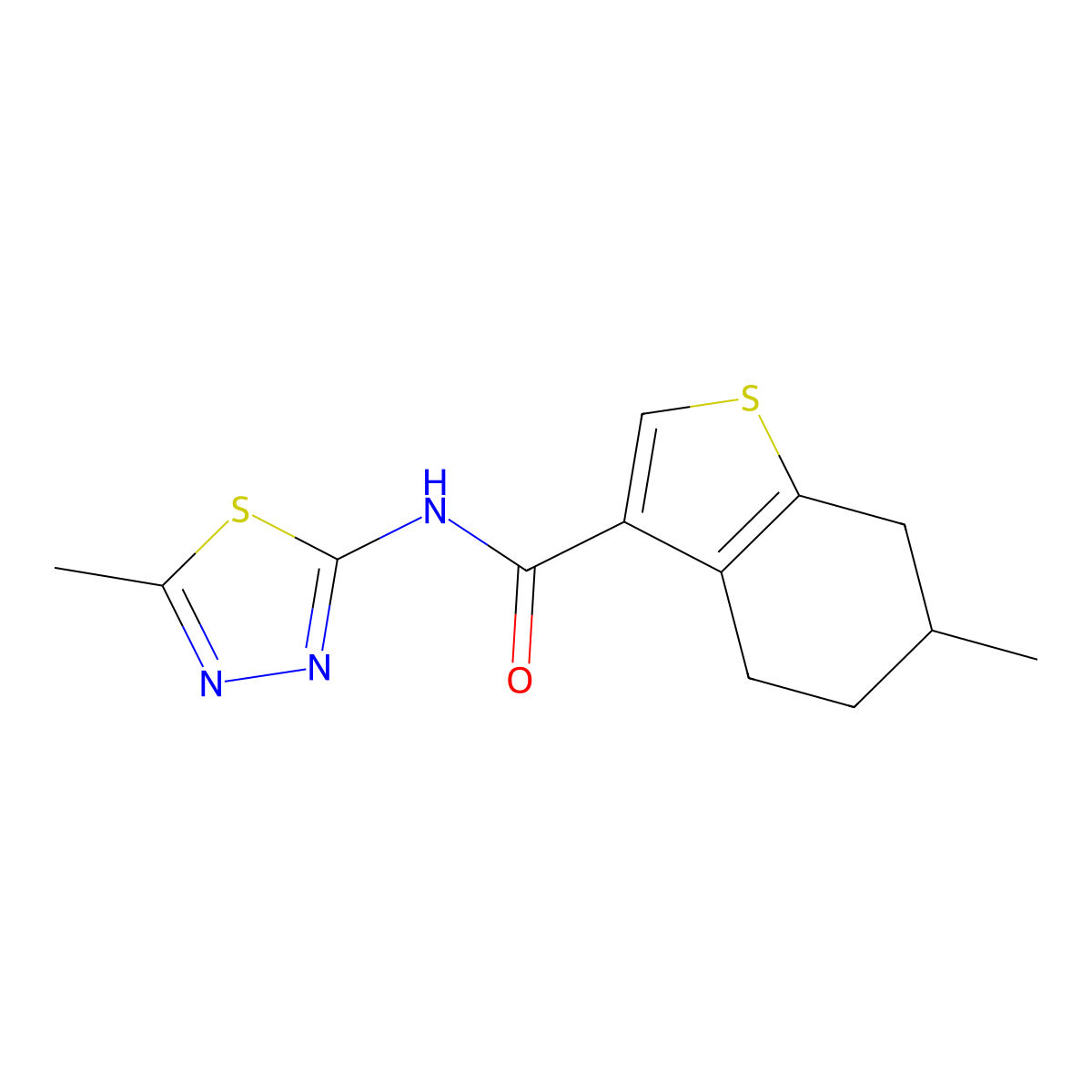 6-methyl-N-(5-methyl-1,3,4-thiadiazol-2-yl)-4,5,6,7-tetrahydro-1-benzothiophene-3-carboxamide molecular structure, CAS 720671-61-4