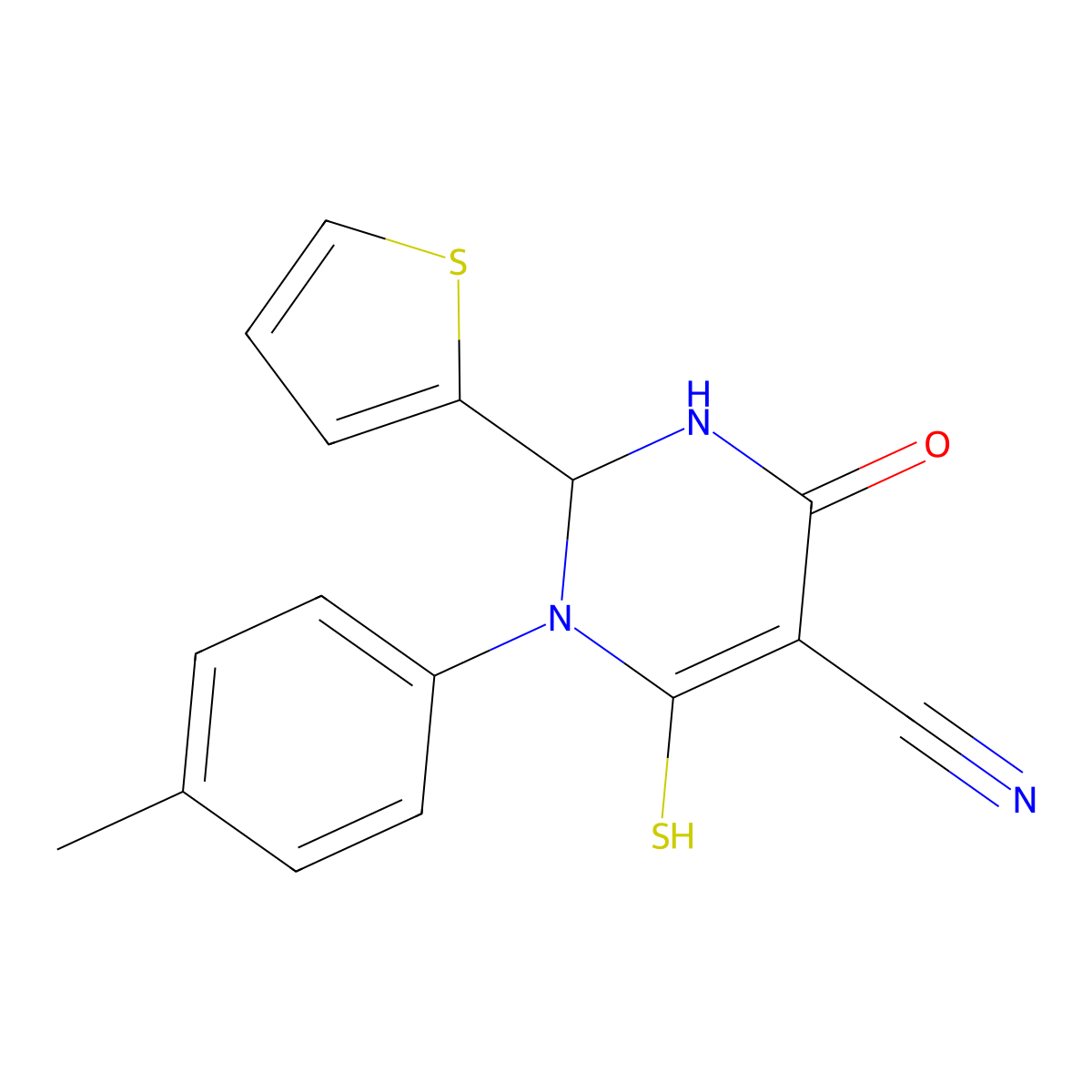 3-(4-Methylphenyl)-6-oxo-4-sulfanyl-2-thiophen-2-yl-1,2-dihydropyrimidine-5-carbonitrile molecular structure, CAS 720671-85-2