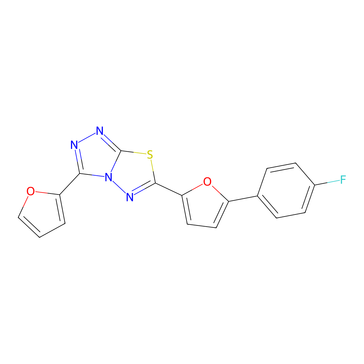 6-[5-(4-Fluorophenyl)furan-2-yl]-3-(furan-2-yl)-[1,2,4]triazolo[3,4-b][1,3,4]thiadiazole molecular structure, CAS 720672-18-4