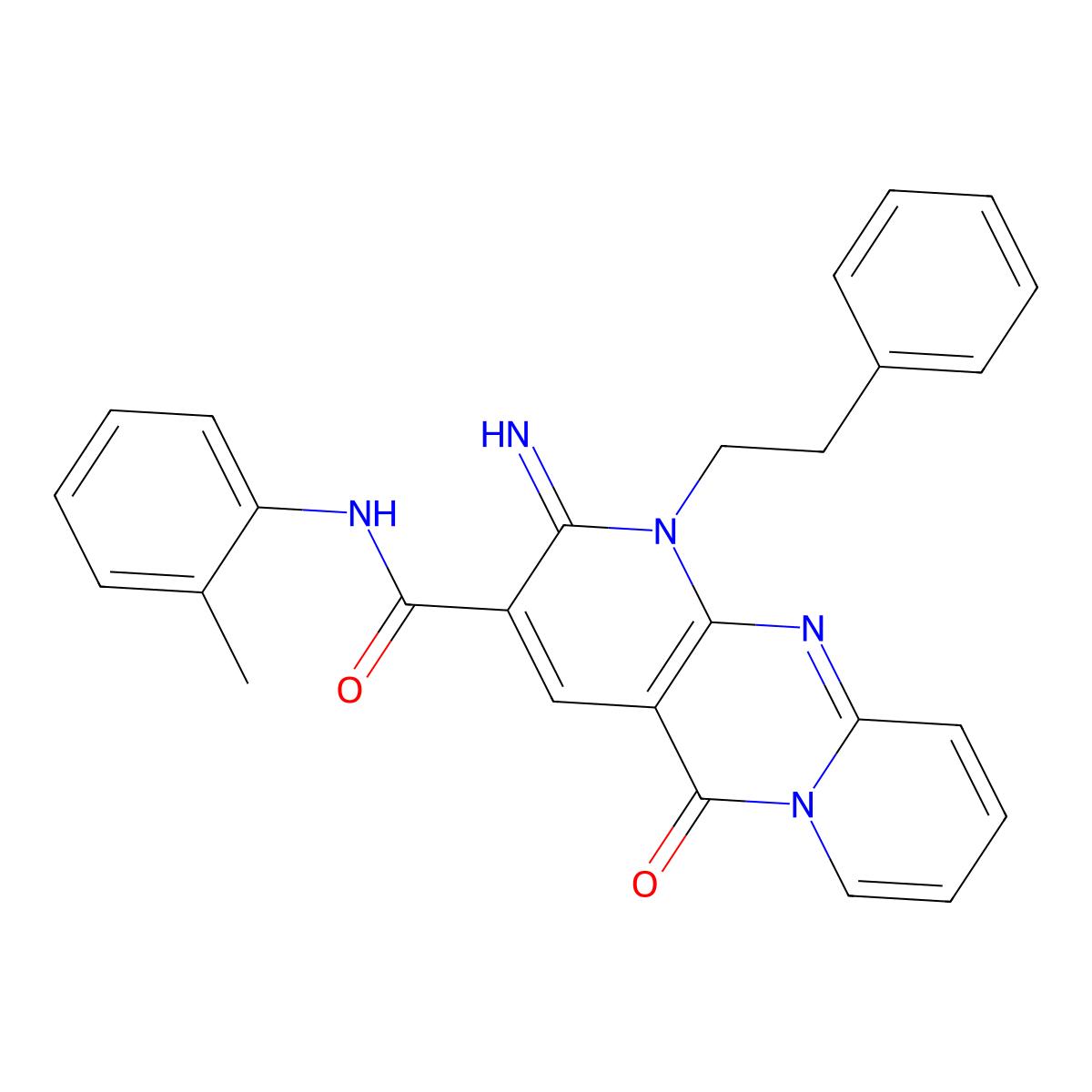 6-Imino-N-(2-methylphenyl)-2-oxo-7-(2-phenylethyl)-1,7,9-triazatricyclo[8.4.0.03,8]tetradeca-3(8),4,9,11,13-pentaene-5-carboxamide molecular structure, CAS 720672-42-4