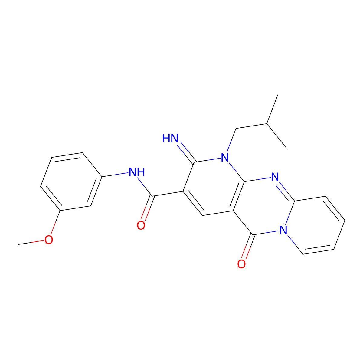 6-imino-N-(3-methoxyphenyl)-7-(2-methylpropyl)-2-oxo-1,7,9-triazatricyclo[8.4.0.0^{3,8}]tetradeca-3(8),4,9,11,13-pentaene-5-carboxamide molecular structure, CAS 720672-45-7