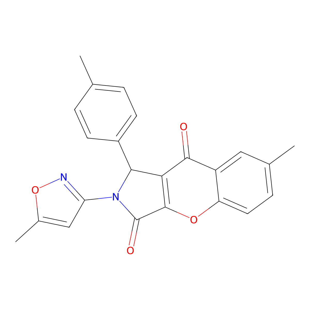 7-Methyl-2-(5-methyl-3-isoxazolyl)-1-(4-methylphenyl)-1,2-dihydrochromeno[2,3-c]pyrrole-3,9-dione molecular structure, CAS 720672-56-0