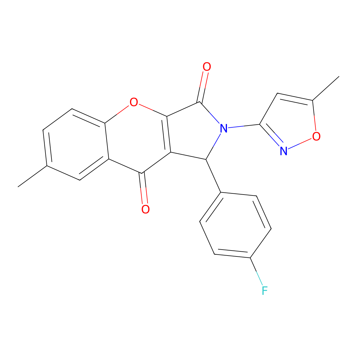 1-(4-Fluorophenyl)-7-methyl-2-(5-methyl-3-isoxazolyl)-1,2-dihydrochromeno[2,3-c]pyrrole-3,9-dione molecular structure, CAS 720672-60-6