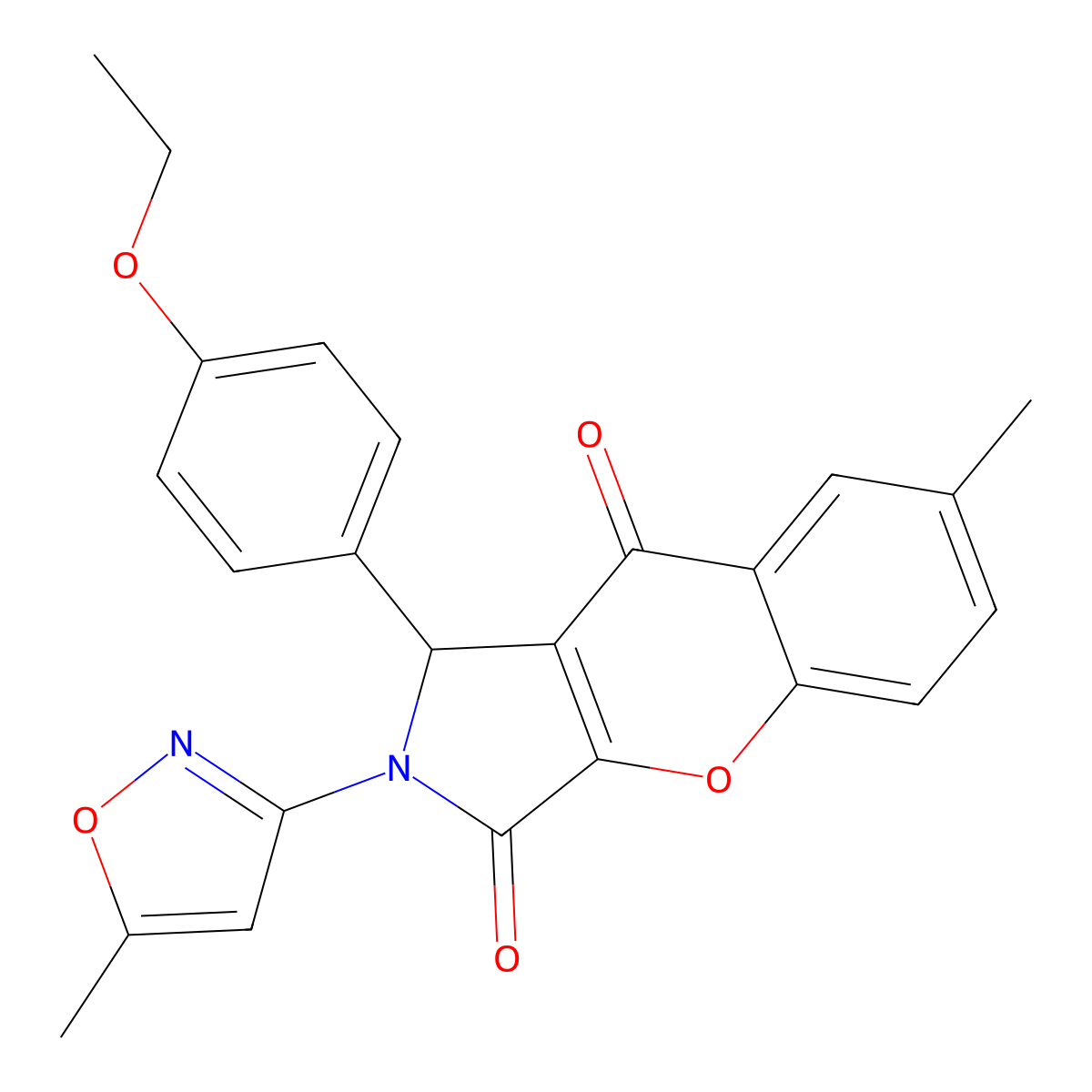 1-(4-Ethoxyphenyl)-7-methyl-2-(5-methyl-3-isoxazolyl)-1,2-dihydrochromeno[2,3-c]pyrrole-3,9-dione molecular structure, CAS 720672-64-0