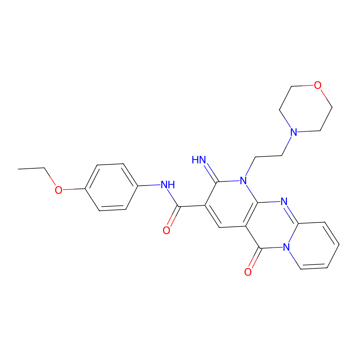N-(4-ethoxyphenyl)-6-imino-7-[2-(morpholin-4-yl)ethyl]-2-oxo-1,7,9-triazatricyclo[8.4.0.0^{3,8}]tetradeca-3(8),4,9,11,13-pentaene-5-carboxamide molecular structure, CAS 720672-67-3