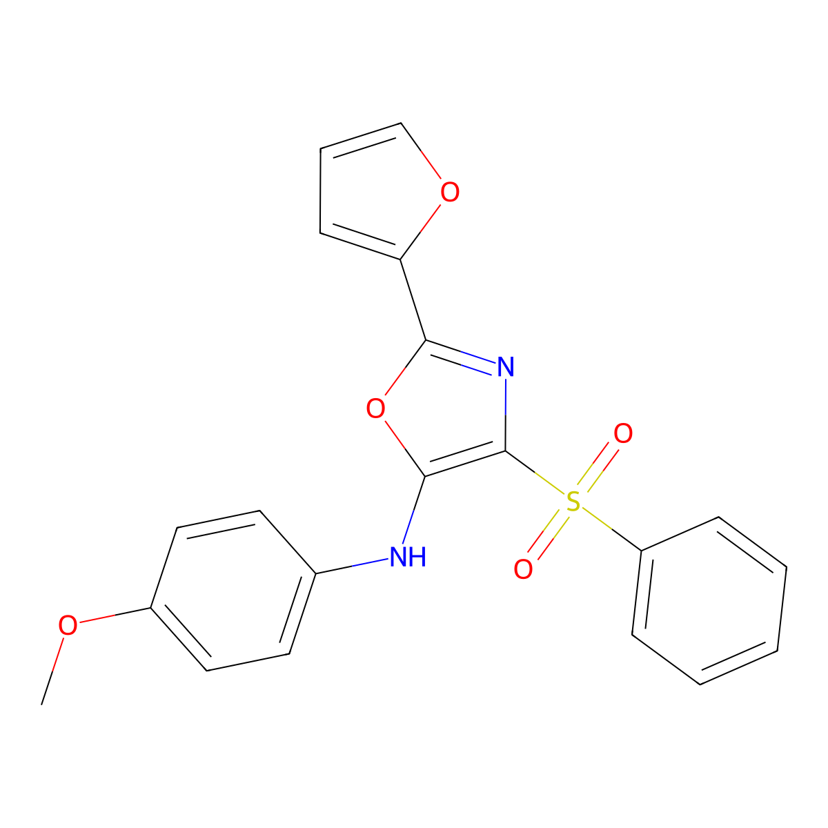 4-(benzenesulfonyl)-2-(furan-2-yl)-N-(4-methoxyphenyl)-1,3-oxazol-5-amine molecular structure, CAS 720672-71-9
