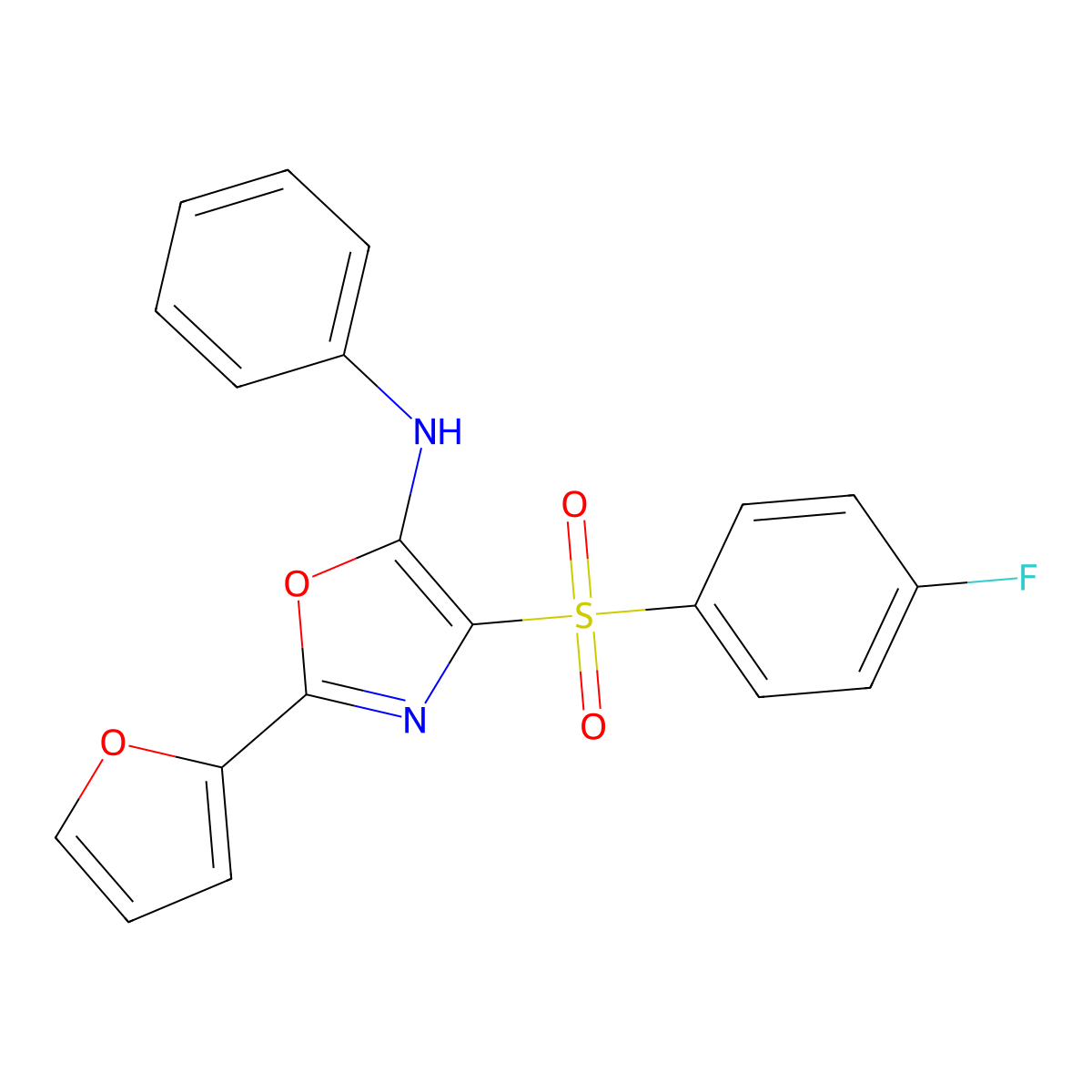 4-(4-fluorophenyl)sulfonyl-2-(2-furanyl)-N-phenyl-5-oxazolamine molecular structure, CAS 720673-02-9