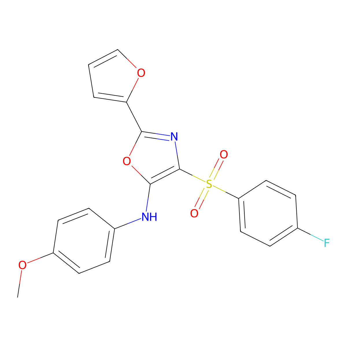 4-((4-fluorophenyl)sulfonyl)-2-(furan-2-yl)-N-(4-methoxyphenyl)oxazol-5-amine molecular structure, CAS 720673-05-2