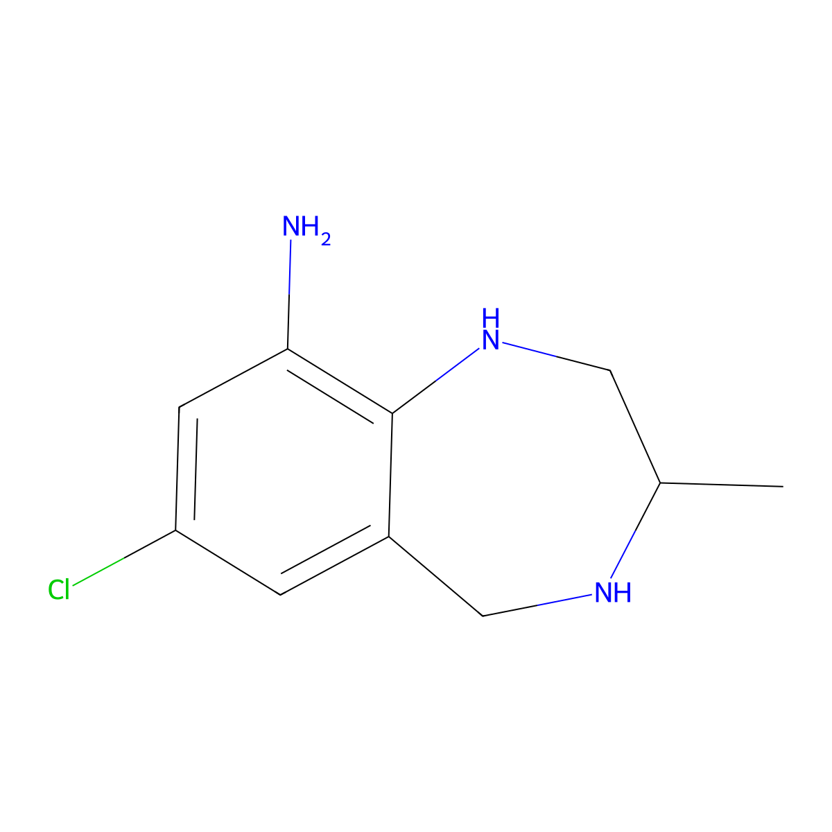 7-chloro-3-methyl-2,3,4,5-tetrahydro-1H-1,4-benzodiazepin-9-ylamine molecular structure, CAS 720673-17-6