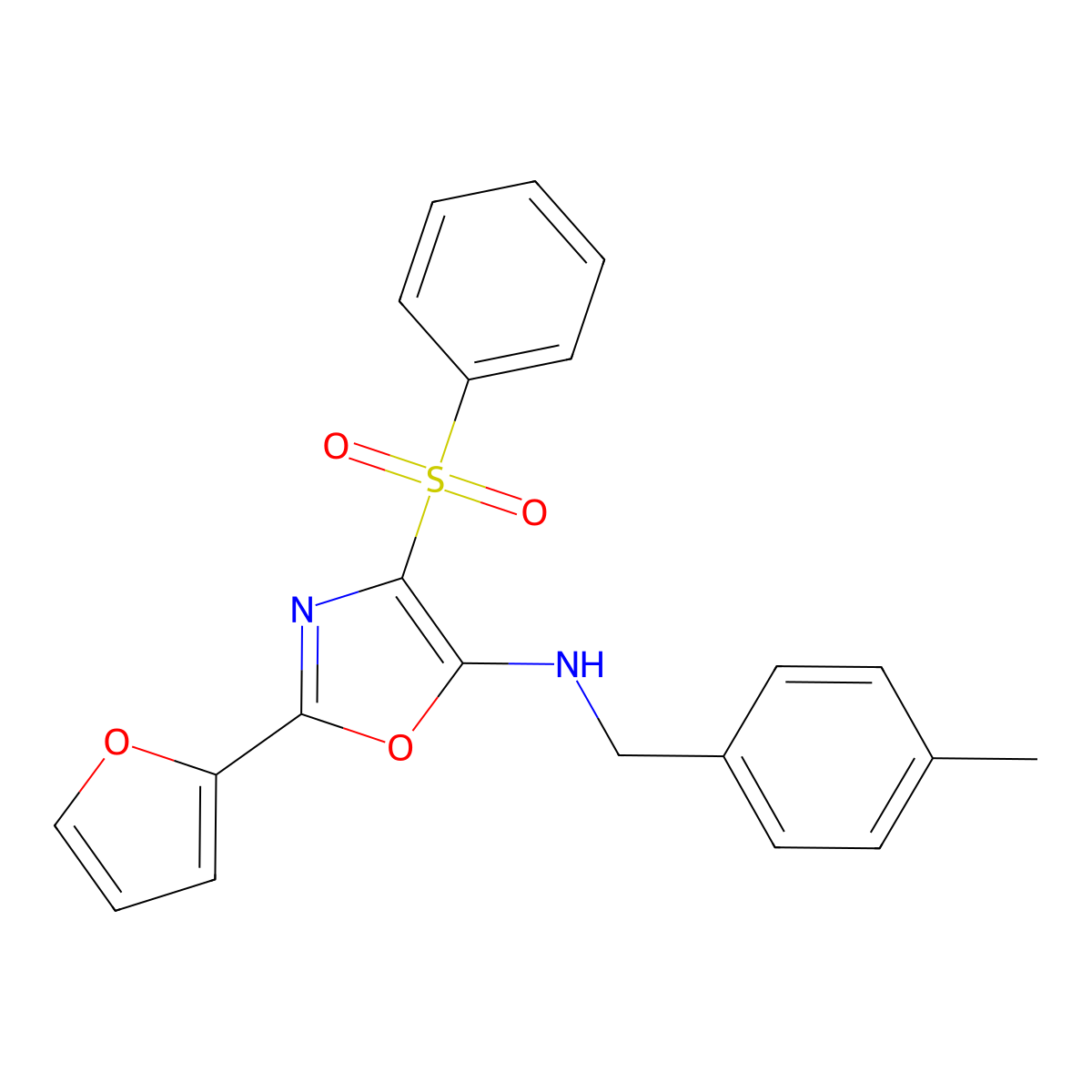 4-(benzenesulfonyl)-2-(furan-2-yl)-N-[(4-methylphenyl)methyl]-1,3-oxazol-5-amine molecular structure, CAS 720673-19-8