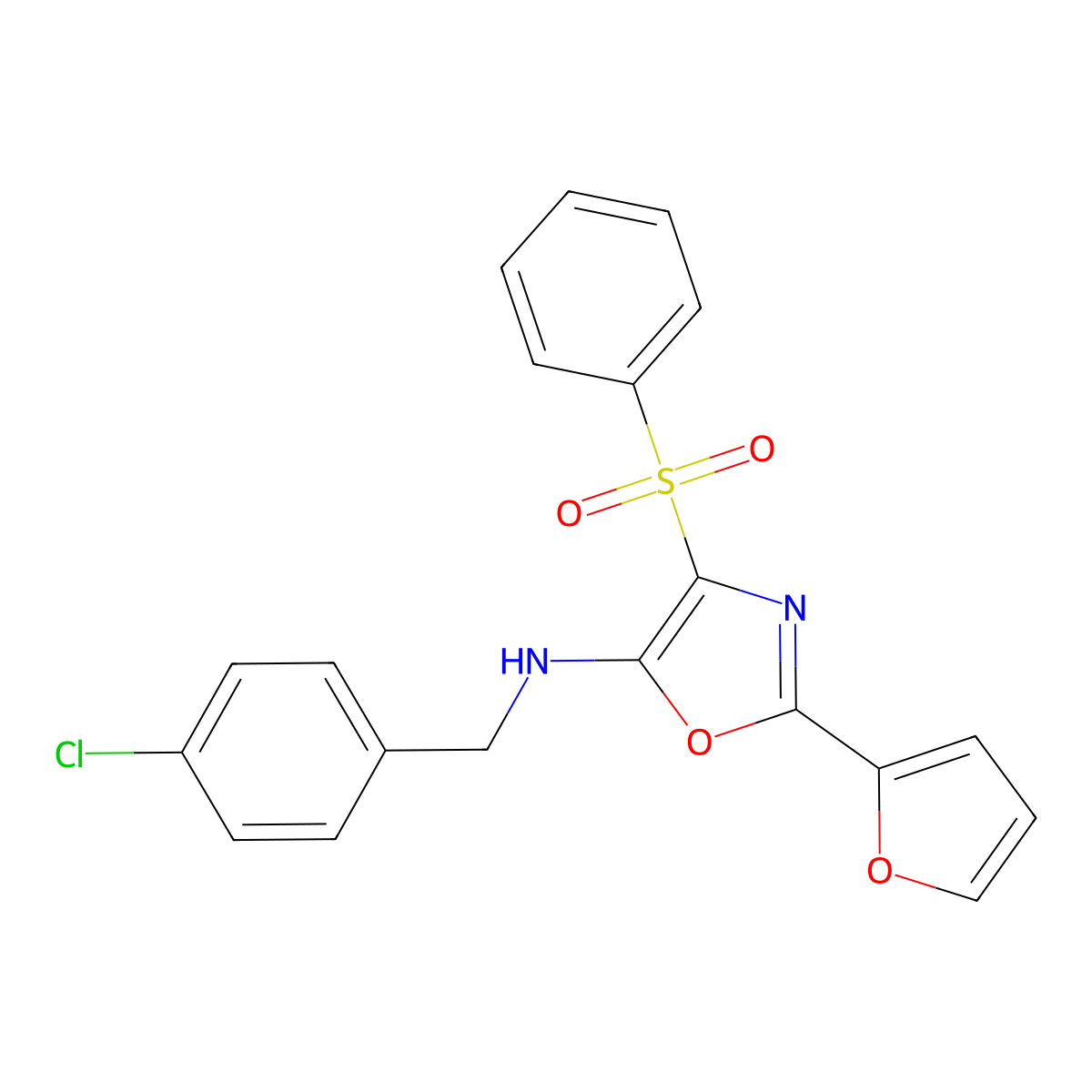 4-(benzenesulfonyl)-N-[(4-chlorophenyl)methyl]-2-(furan-2-yl)-1,3-oxazol-5-amine molecular structure, CAS 720673-23-4