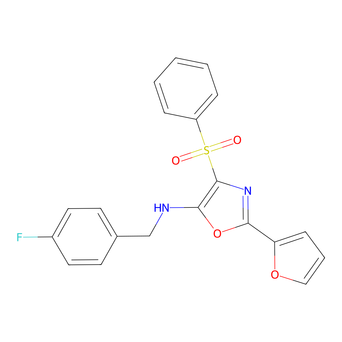 4-(benzenesulfonyl)-N-[(4-fluorophenyl)methyl]-2-(furan-2-yl)-1,3-oxazol-5-amine molecular structure, CAS 720673-30-3