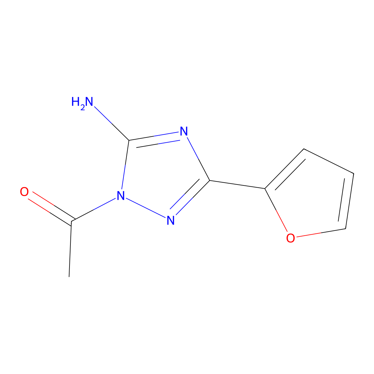 1-acetyl-3-(2-furyl)-1H-1,2,4-triazol-5-amine molecular structure, CAS 720673-55-2