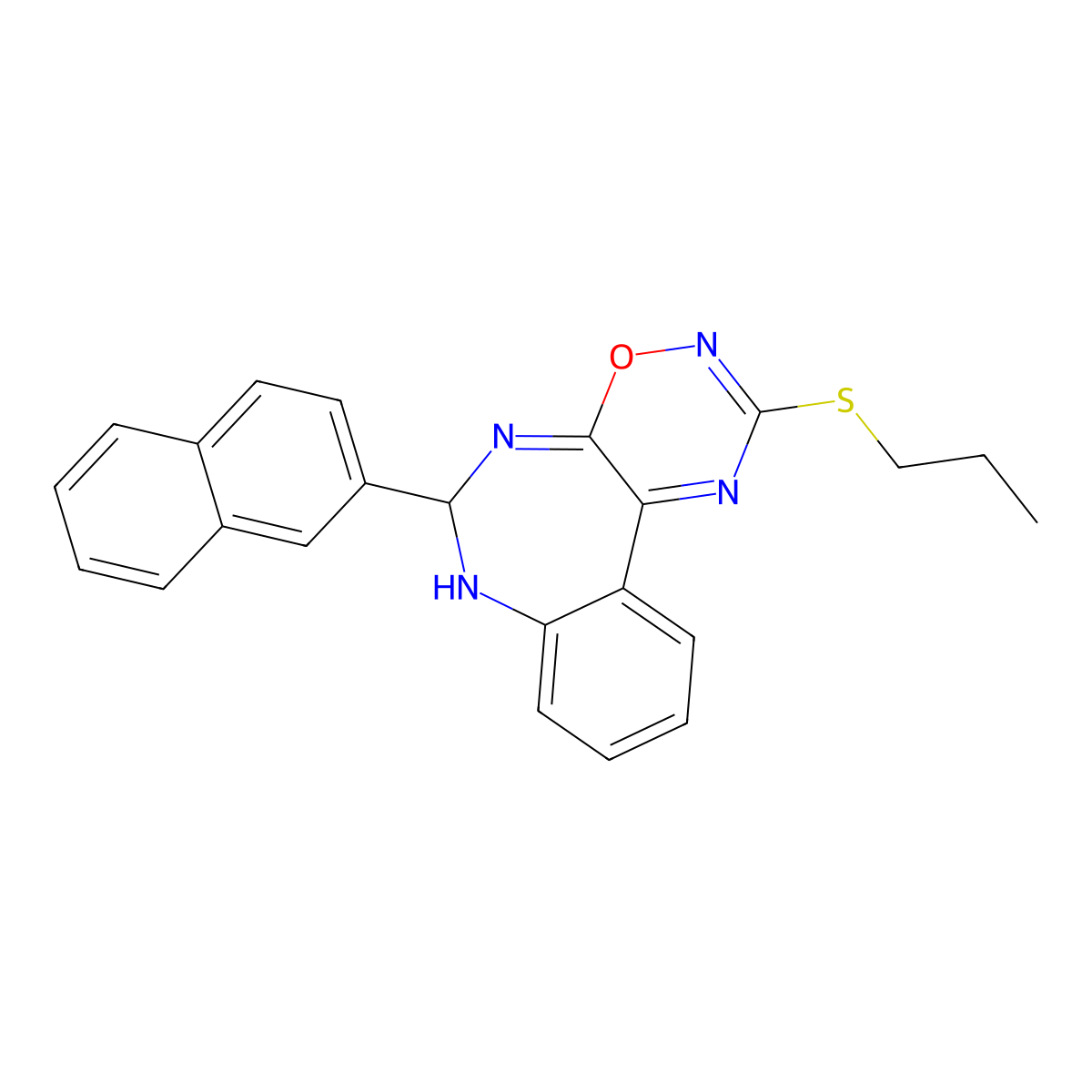 6-(2-Naphthyl)-2-(propylthio)-6,7-dihydro[1,2,4]oxadiazino[6,5-d][1,3]benzodiazepine molecular structure, CAS 720673-67-6