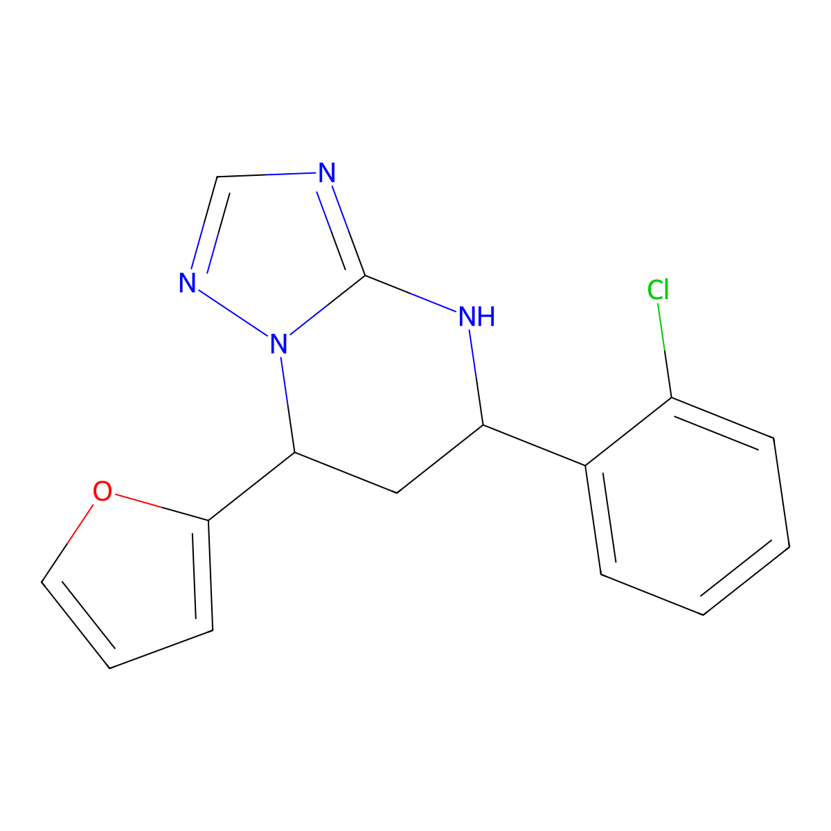 5-(2-Chlorophenyl)-7-(2-furyl)-4,5,6,7-tetrahydro[1,2,4]triazolo[1,5-a]pyrimidine molecular structure, CAS 720675-01-4