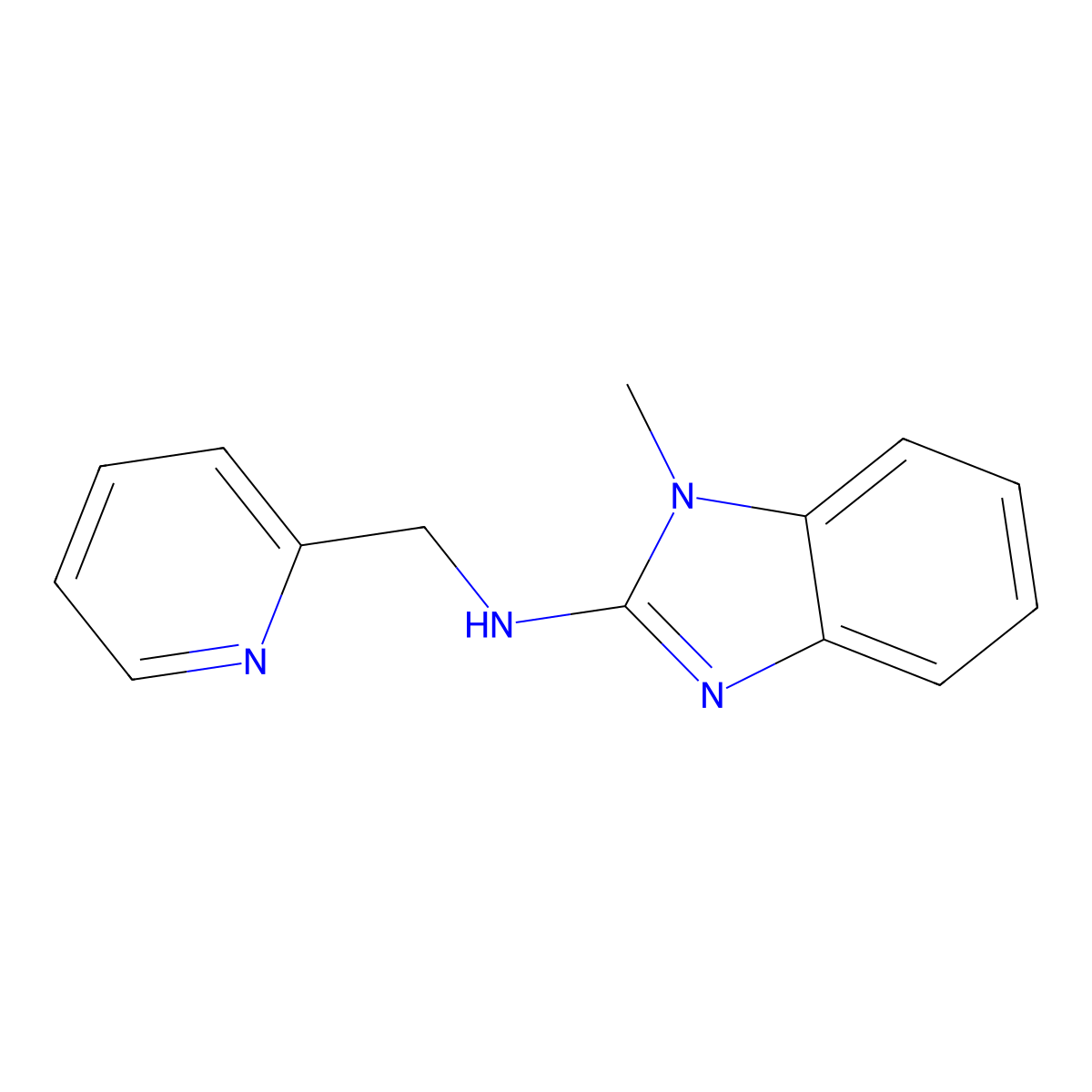 1-methyl-N-(pyridin-2-ylmethyl)benzimidazol-2-amine molecular structure, CAS 720675-95-6