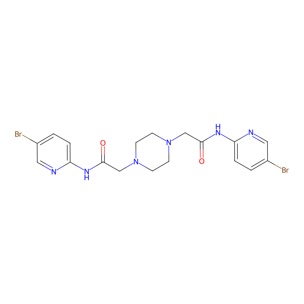 N-(5-bromopyridin-2-yl)-2-[4-[2-[(5-bromopyridin-2-yl)amino]-2-oxoethyl]piperazin-1-yl]acetamide molecular structure, CAS 720676-79-9