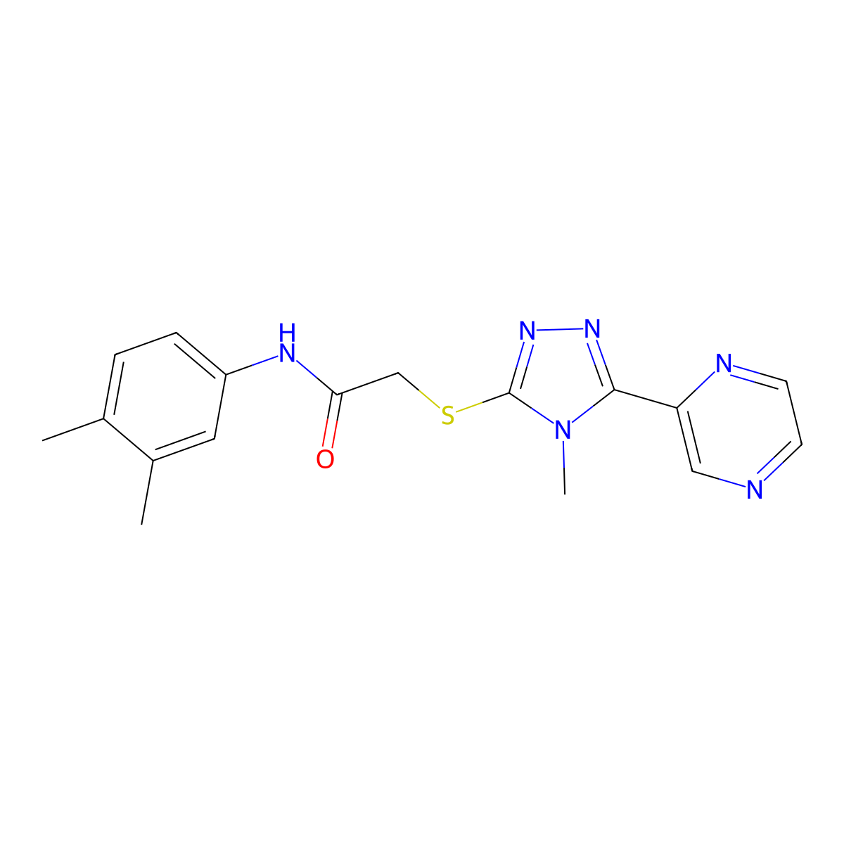 N-(3,4-dimethylphenyl)-2-{[4-methyl-5-(pyrazin-2-yl)-4H-1,2,4-triazol-3-yl]sulfanyl}acetamide molecular structure, CAS 720677-88-3